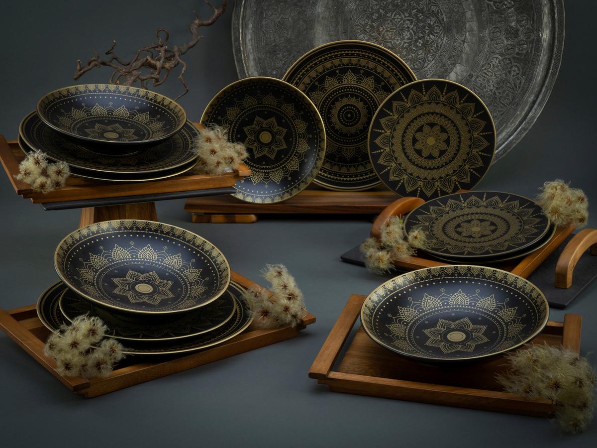 Kombinirani Servis Mandala, 16-Delni - zlate barve/črna, keramika - Creatable