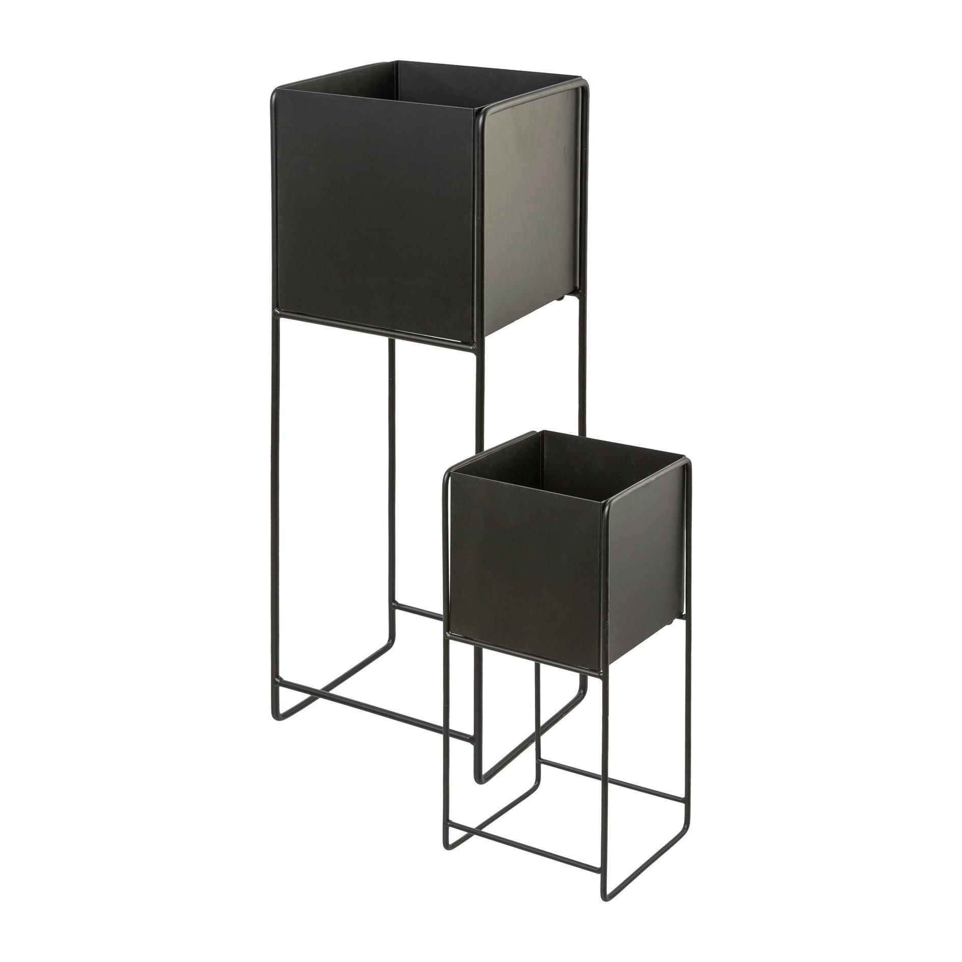 Übertopf-Set Tammy in Schwarz, 2-teilig - Schwarz, Trend, Metall (25/25/80cm) - MID.YOU