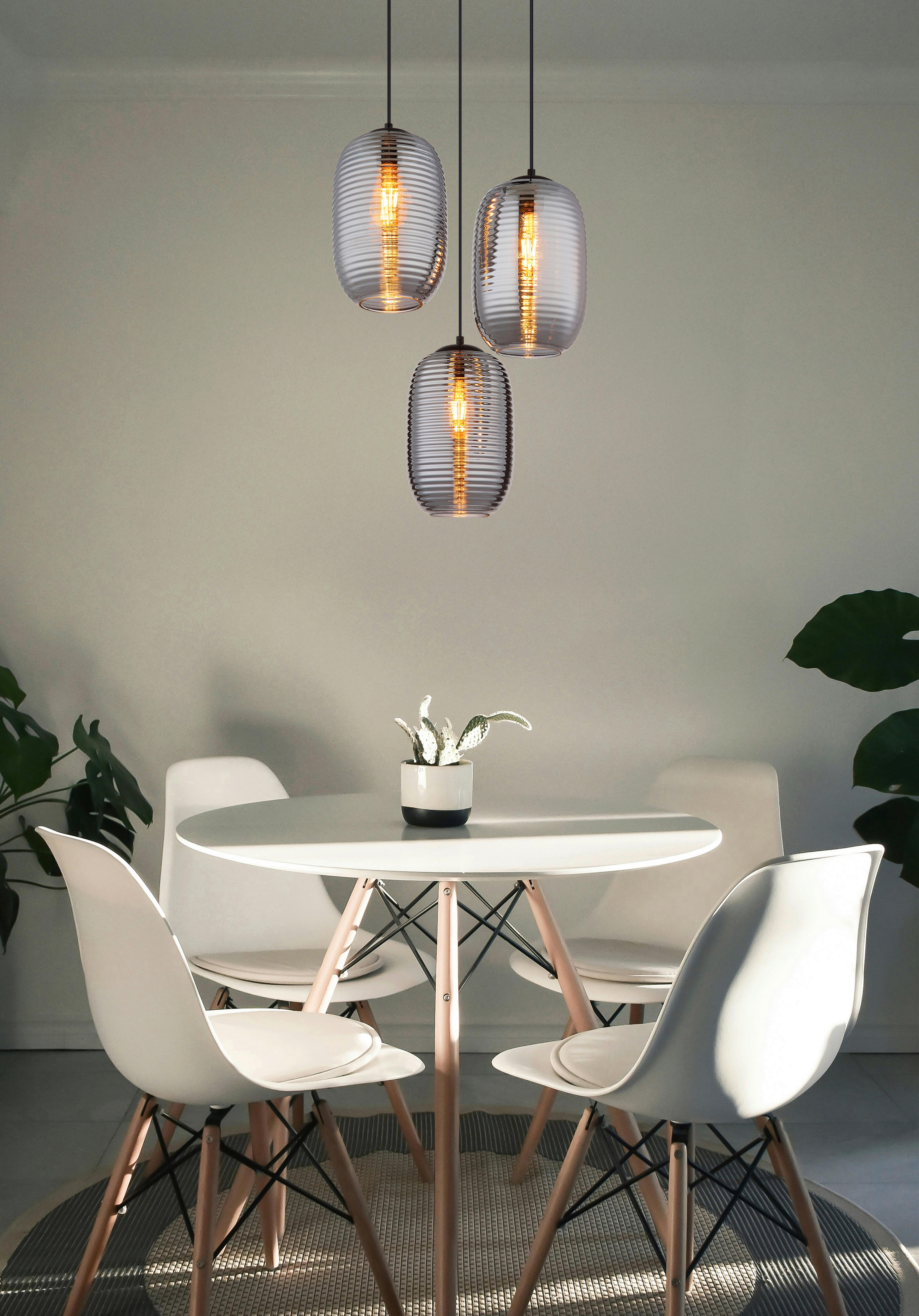HÄNGELEUCHTE 15794-3HR JEFREY - Schwarz/Grau, Basics, Glas/Kunststoff (47/120cm) - Globo