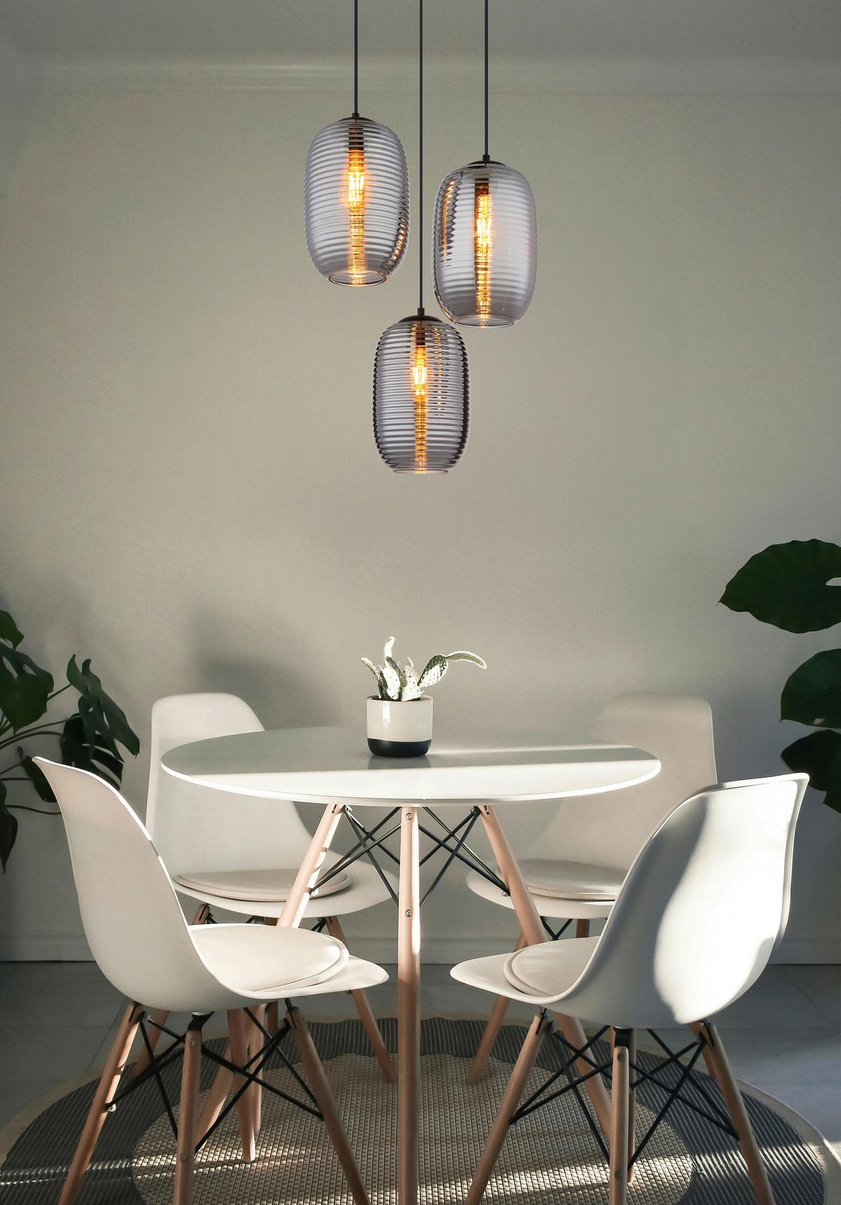 HÄNGELEUCHTE 15794-3HR JEFREY - Schwarz/Grau, Basics, Glas/Kunststoff (47/120cm) - Globo