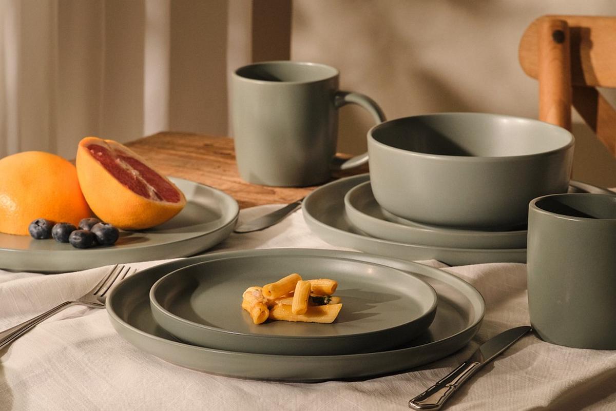 SERWIS OBIADOWO-ŚNIADANIOWY 21010 - zielony, Trend, ceramika - Novel