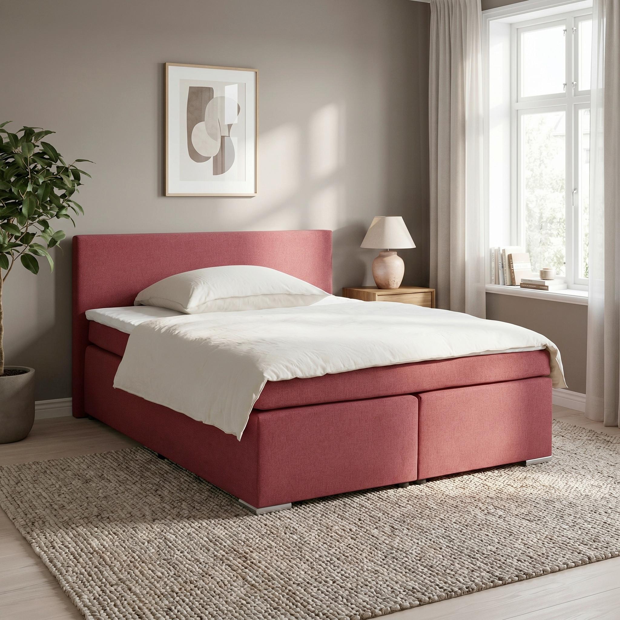 Boxspringbett Mira 2 Dunkelrot ca. 180x200cm - Chromfarben/Dunkelrot, MODERN, Holz/Kunststoff (180/200cm) - Based