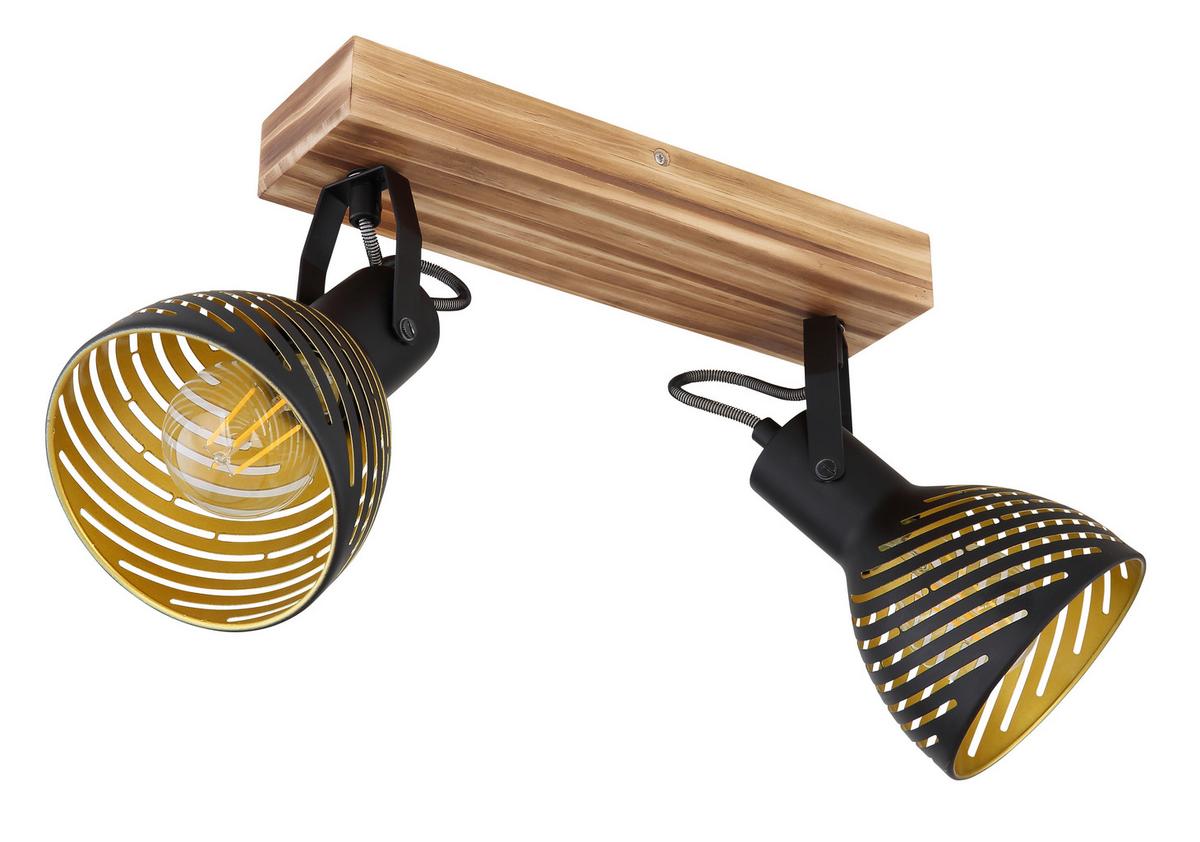 Strahler Lenna max. 40 Watt - Dunkelbraun/Goldfarben, Basics, Holz/Metall (30/12,5/25cm) - Globo