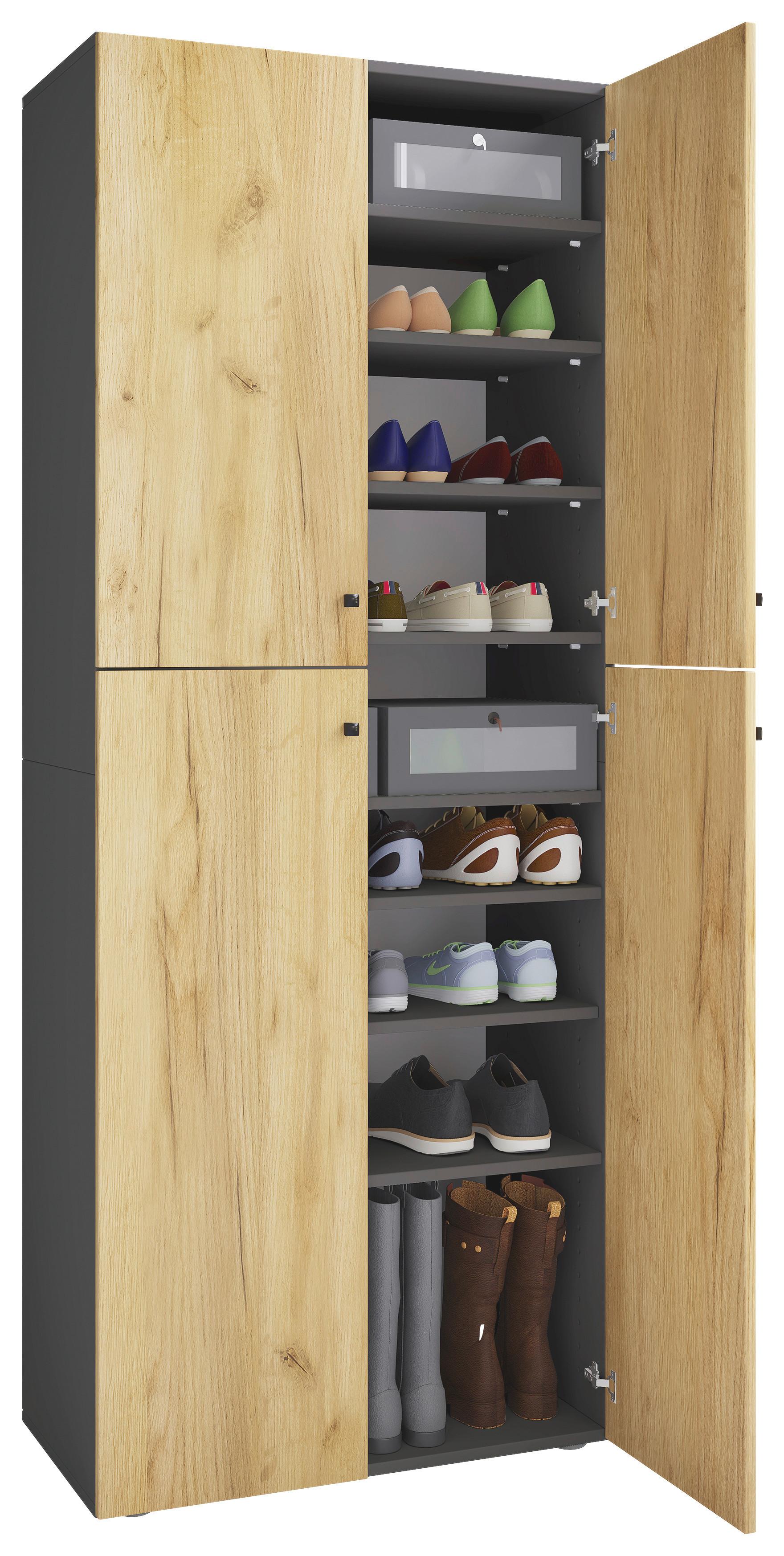 SCHUHSCHRANK LONA XXL 9 DT - Honigeiche/Anthrazit, Design, Holzwerkstoff/Kunststoff (70/182/39cm) - MID.YOU