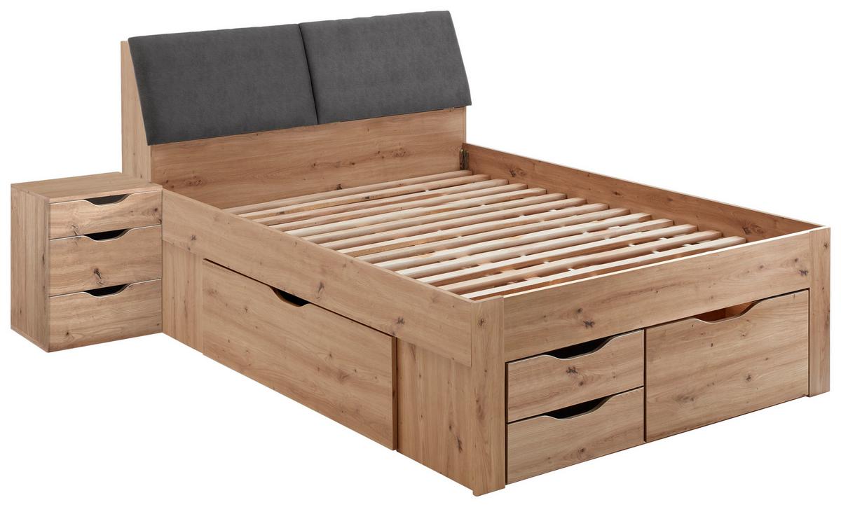 Krevet S Prostor. Za Odlaganje Maxi - siva/hrast Artisan, Konvencionalno, drvni materijal (140/200cm) - Modern Living