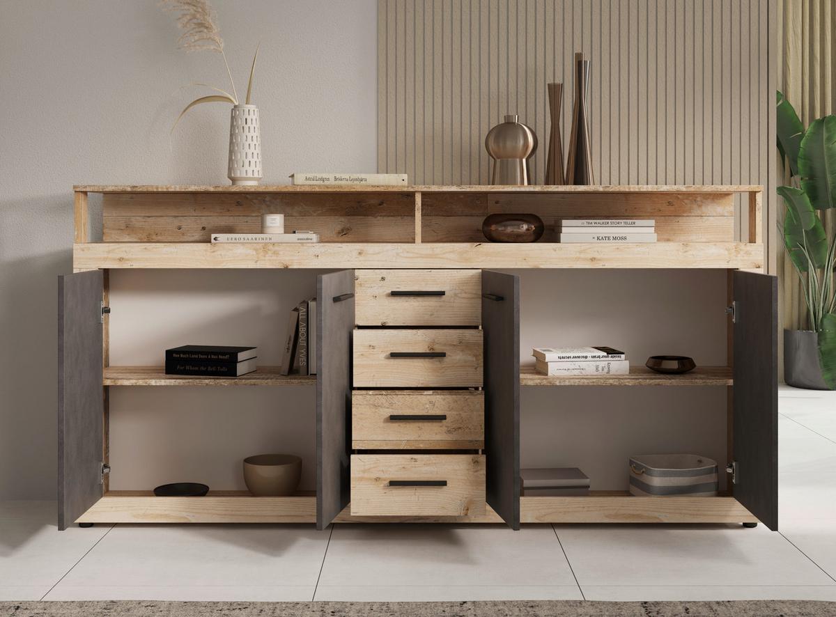 Široka Komoda Lupo, Antracit, Barva Hrasta - barve hrasta/antracit, Design, umetna masa/leseni material (190/96/32cm) - MID.YOU