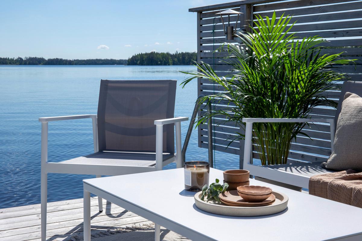Loungegarnitur Break Weiß/Grau - Weiß/Grau, KONVENTIONELL, Glas/Textil - Gardenson