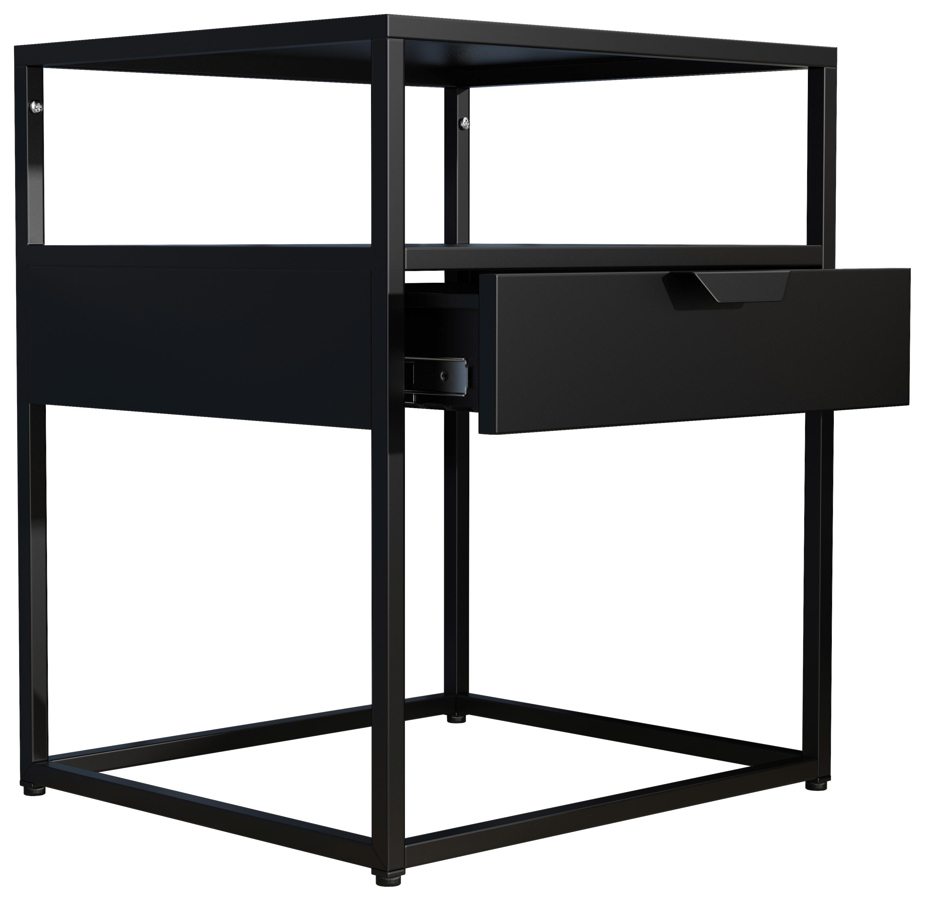 Nočna Omarica Flokas M, Črna - srebrne barve/črna, Moderno, umetna masa/leseni material (45/55/40cm) - MID.YOU