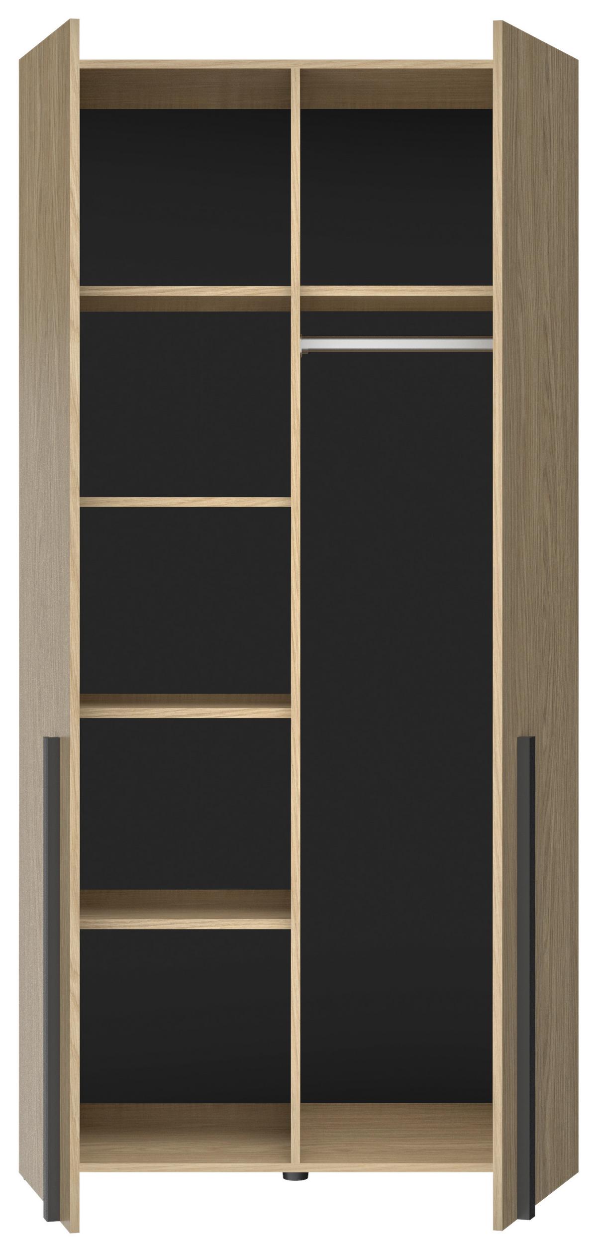 Omara S Klasičnimi Vrati Nael, Barva Hrasta, Črna - črna/barve hrasta, Basics, leseni material (100/200/60cm)