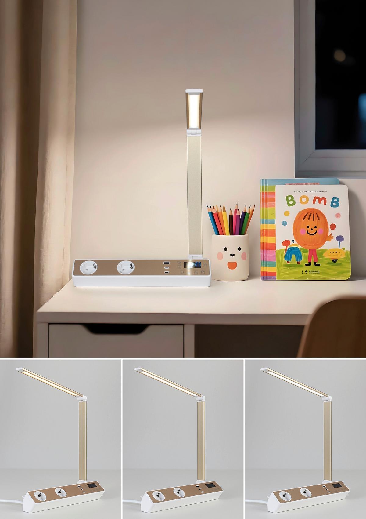 Íróasztali Lámpa Multi - rosé arany/fehér, Modern, műanyag/fém (33/10,5/37-66cm) - Mömax