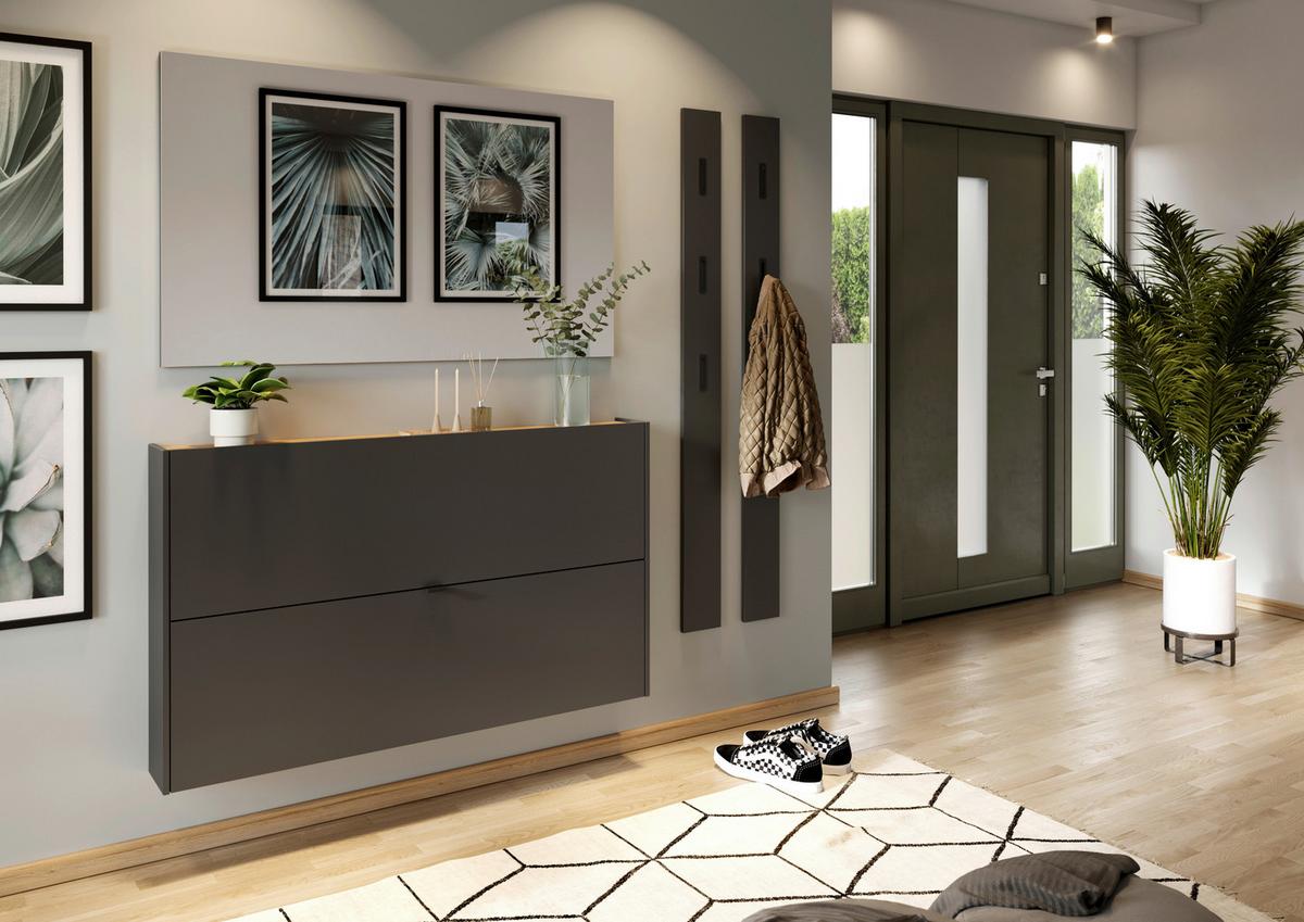 Hängeschuhschrank Ameca Graphitfarben/Eichefarben - Eichefarben/Graphitfarben, MODERN, Holzwerkstoff/Metall (140/83/18cm) - Premium Living