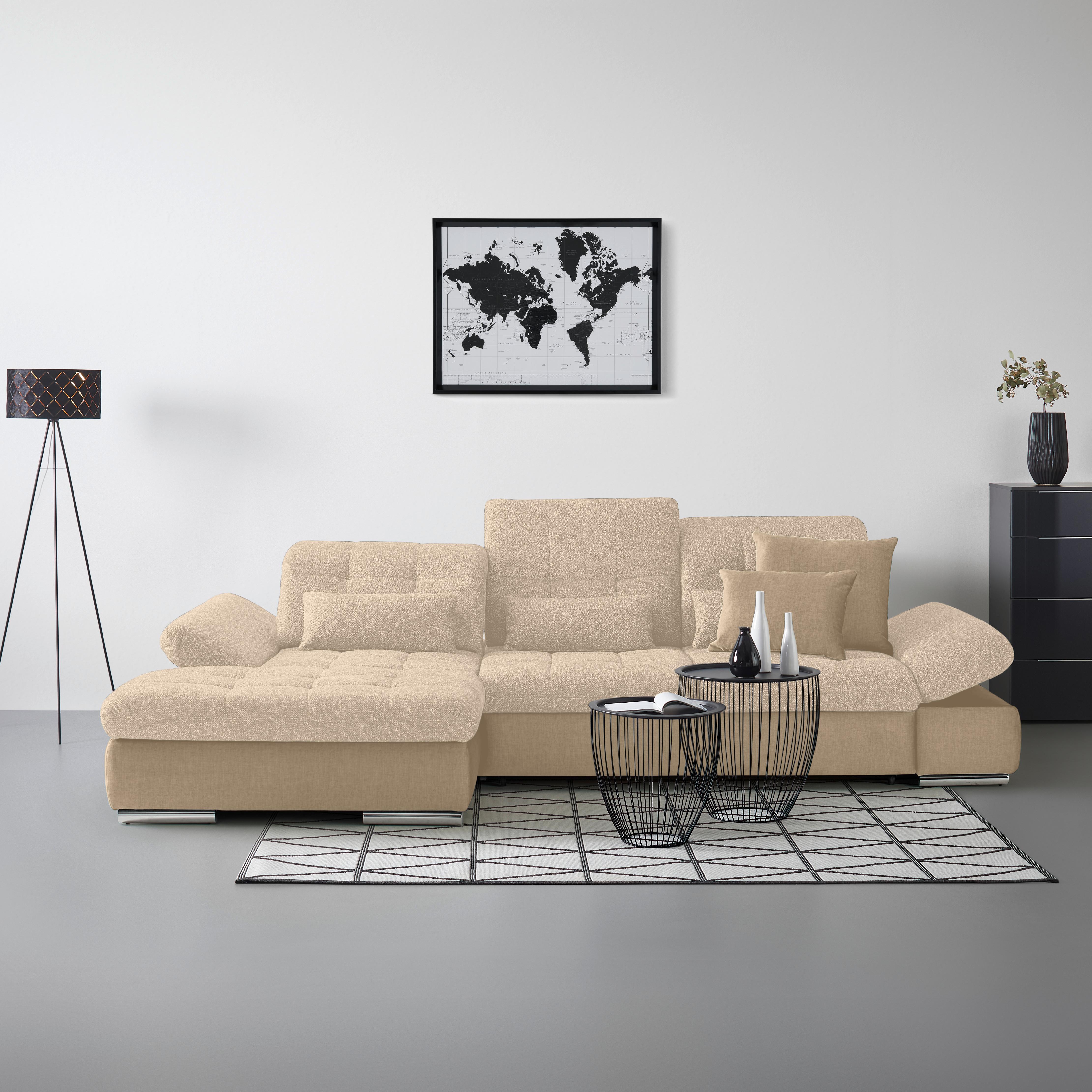 Wohnlandschaft Sanfino Taupe/Beige - Taupe/Chromfarben, KONVENTIONELL, Holz/Textil (199/79-96/305cm) - Premium Living
