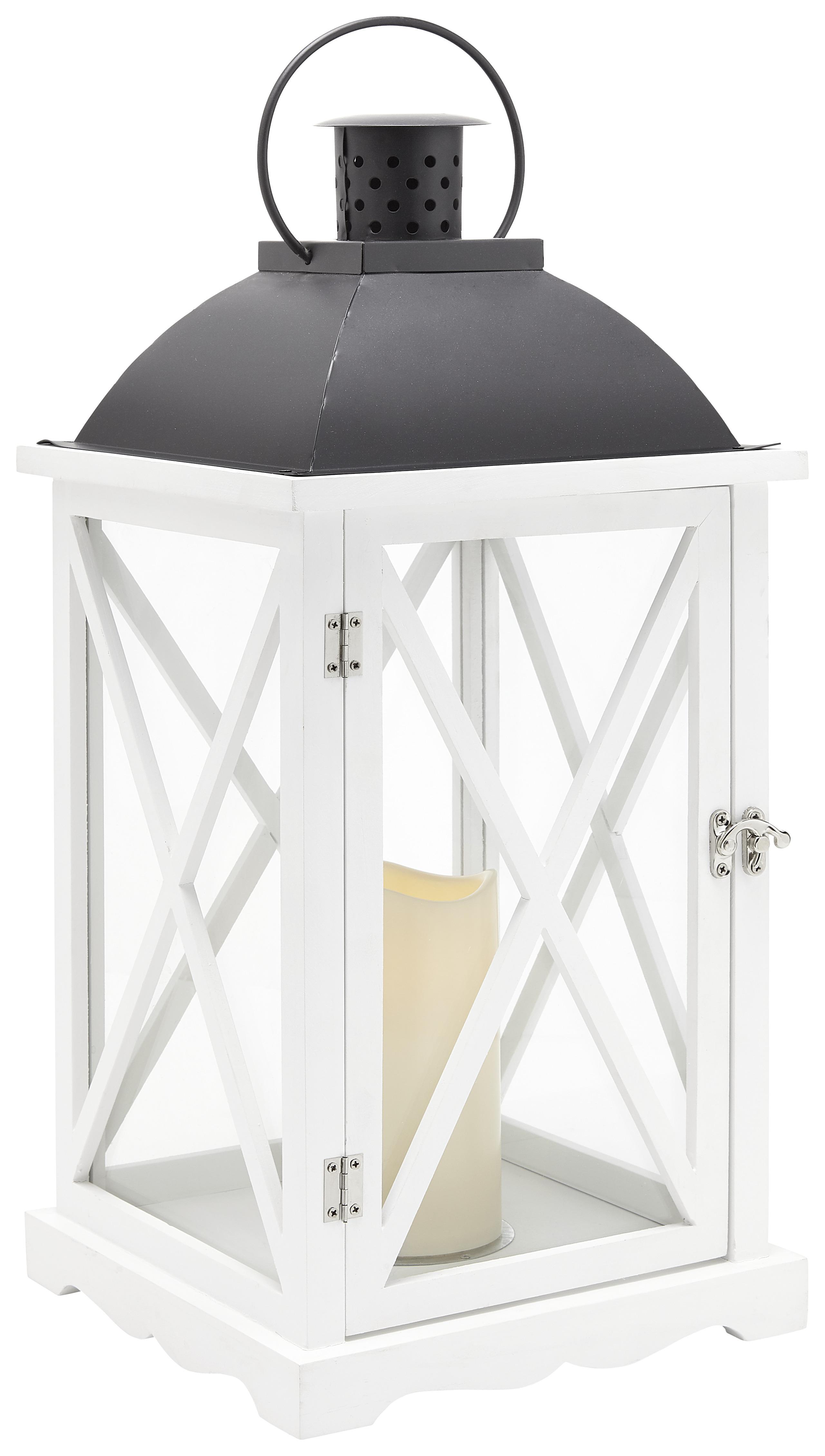 Laterne inkl. LED-Kerze H ca.50cm "Henric" - Schwarz/Weiß, MODERN, Glas/Holz (23/23/50cm) - Bessagi Home