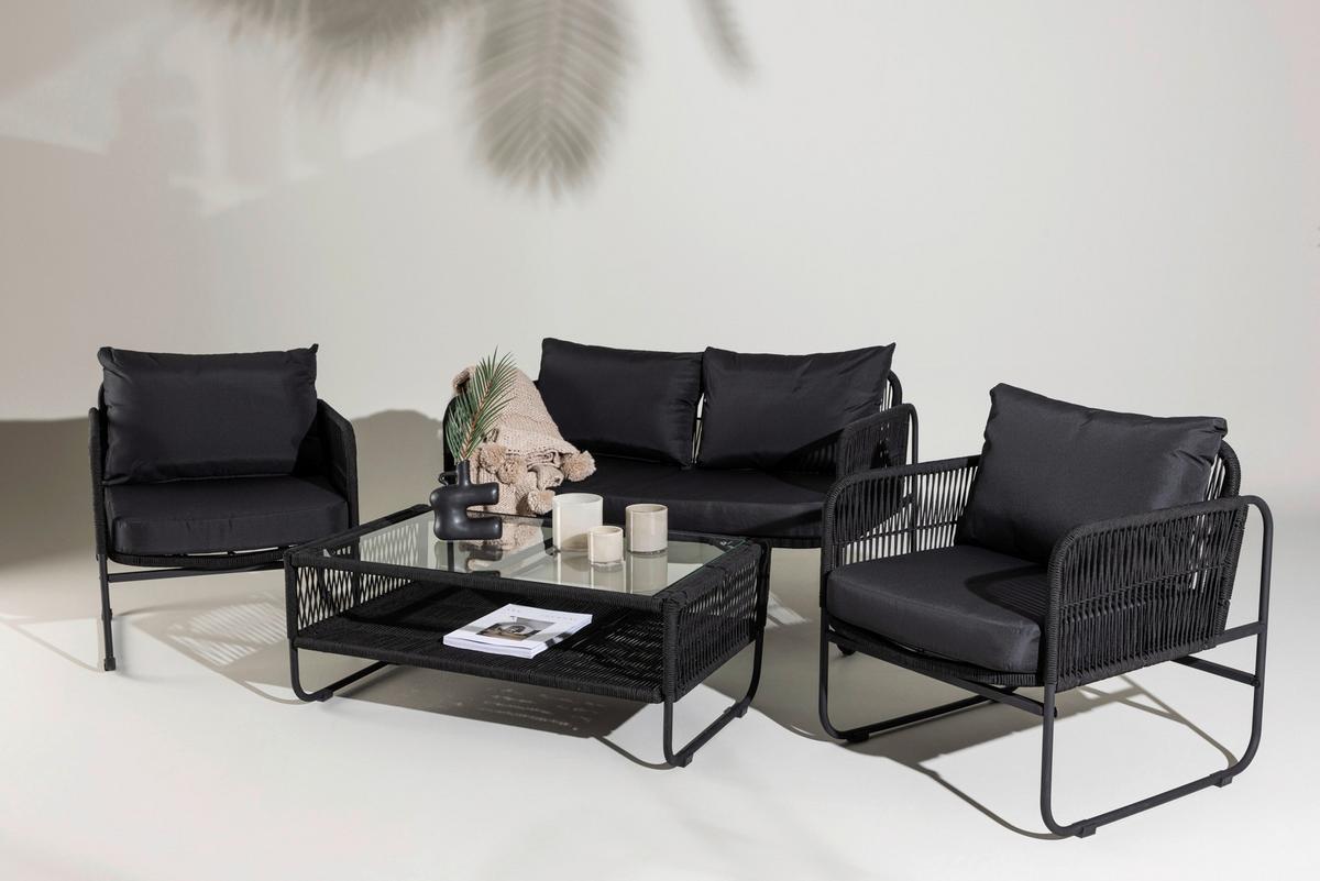 LOUNGEGARNITUR UTAH - Schwarz, KONVENTIONELL, Textil/Metall - Gardenson