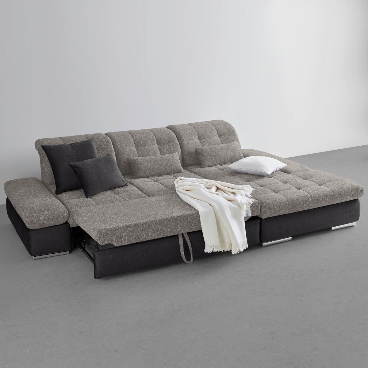 Wohnlandschaft Sanfino Silberfarben/Dunkelgrau - Chromfarben/Dunkelgrau, KONVENTIONELL, Holz/Textil (305/79-96/199cm) - Premium Living
