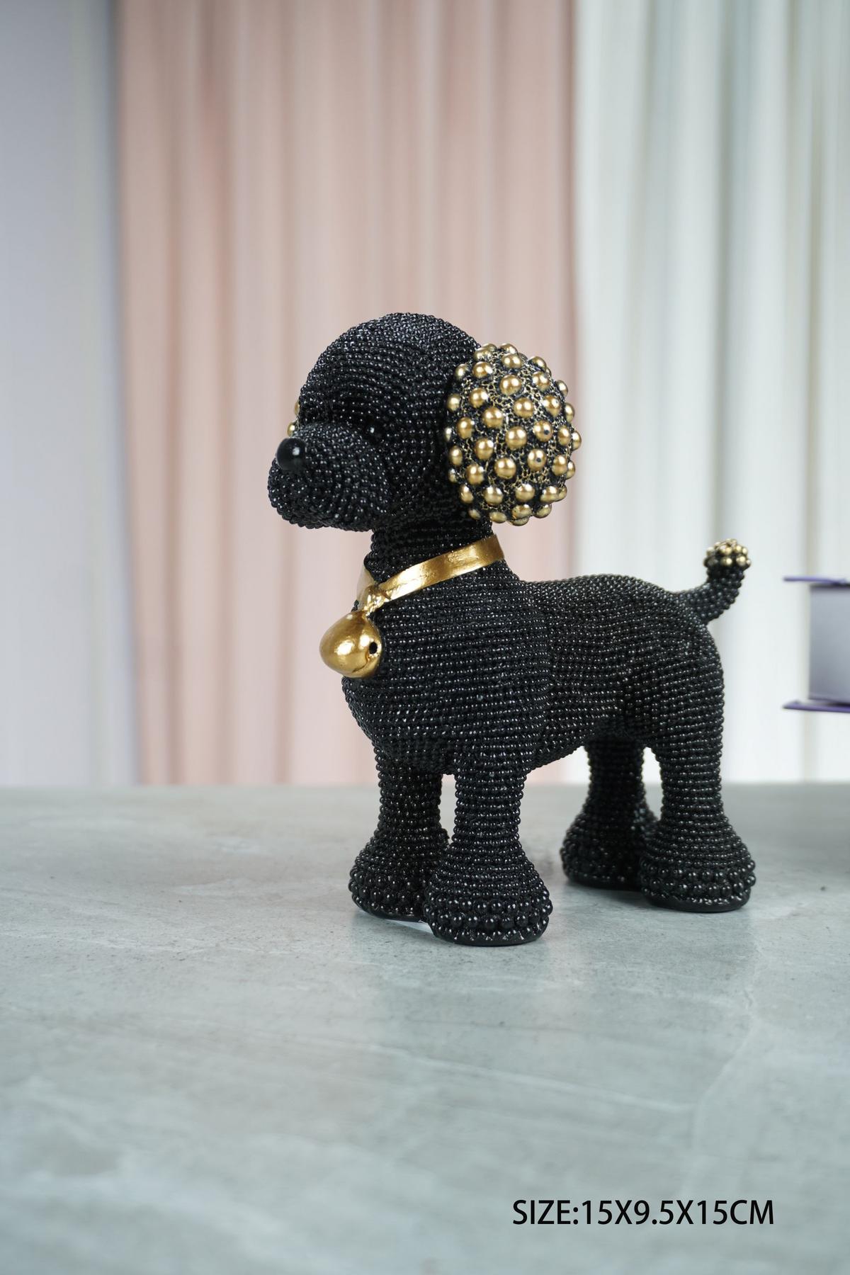 Dekor Kutya Pudli - fekete/aranyszínű, műanyag (15/9,5/15cm)