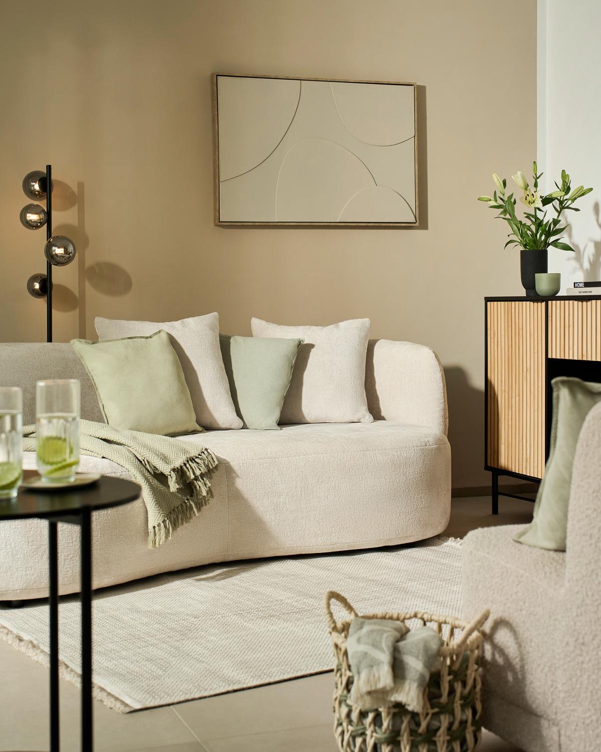 Velika Zofa Leonas, Bež, Polkrožna - črna/bež, Moderno, umetna masa/tekstil (235/72/110cm) - Premium Living