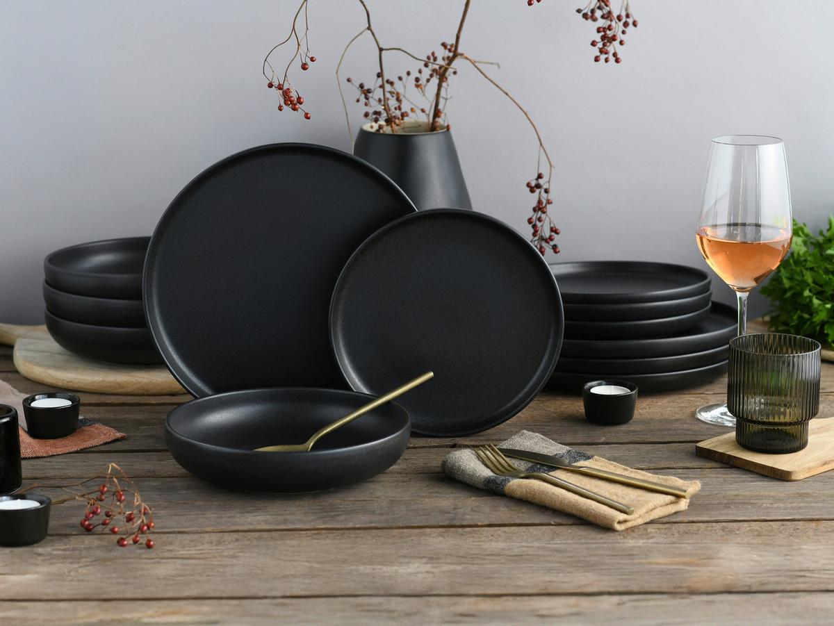 ZASTAWA STOŁOWA UNO BLACK - czarny, Design, ceramika (36,5/36,5/34,5cm) - Creatable