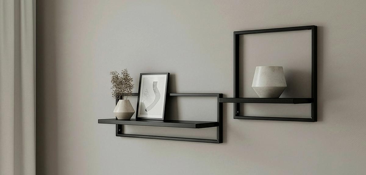 Set Zidnih Polica Alfi - crna, Moderno, drvni materijal/metal (50/30/20/30/12/12cm) - Modern Living