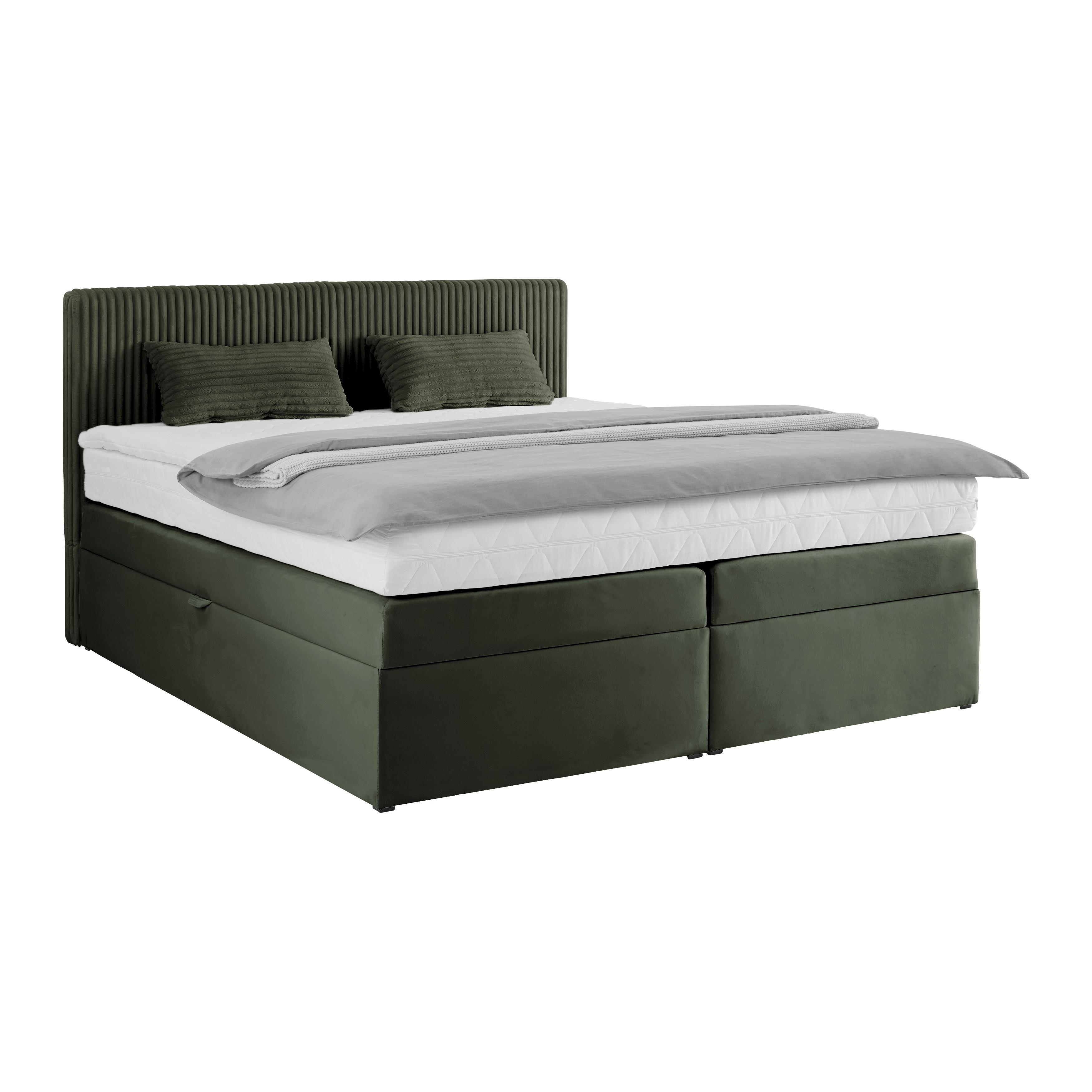 Boxspringbett In Olivgrün Ca. 160x200cm - Schwarz/Olivgrün, Konventionell, Holzwerkstoff/Kunststoff (160/200cm) - Mömax