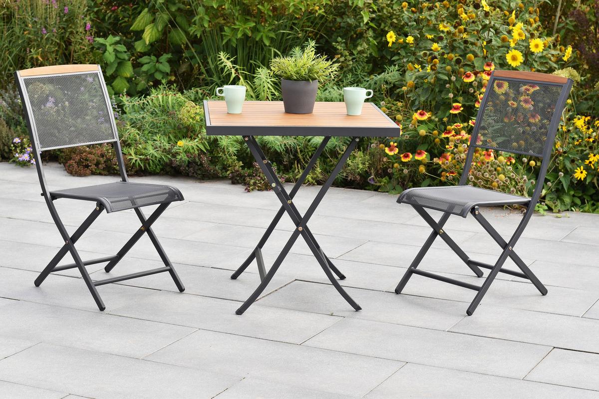 Gartenklapptisch Patmos Holz - Graphitfarben/Akaziefarben, KONVENTIONELL, Holz/Metall (70/70/73cm) - Gardenson