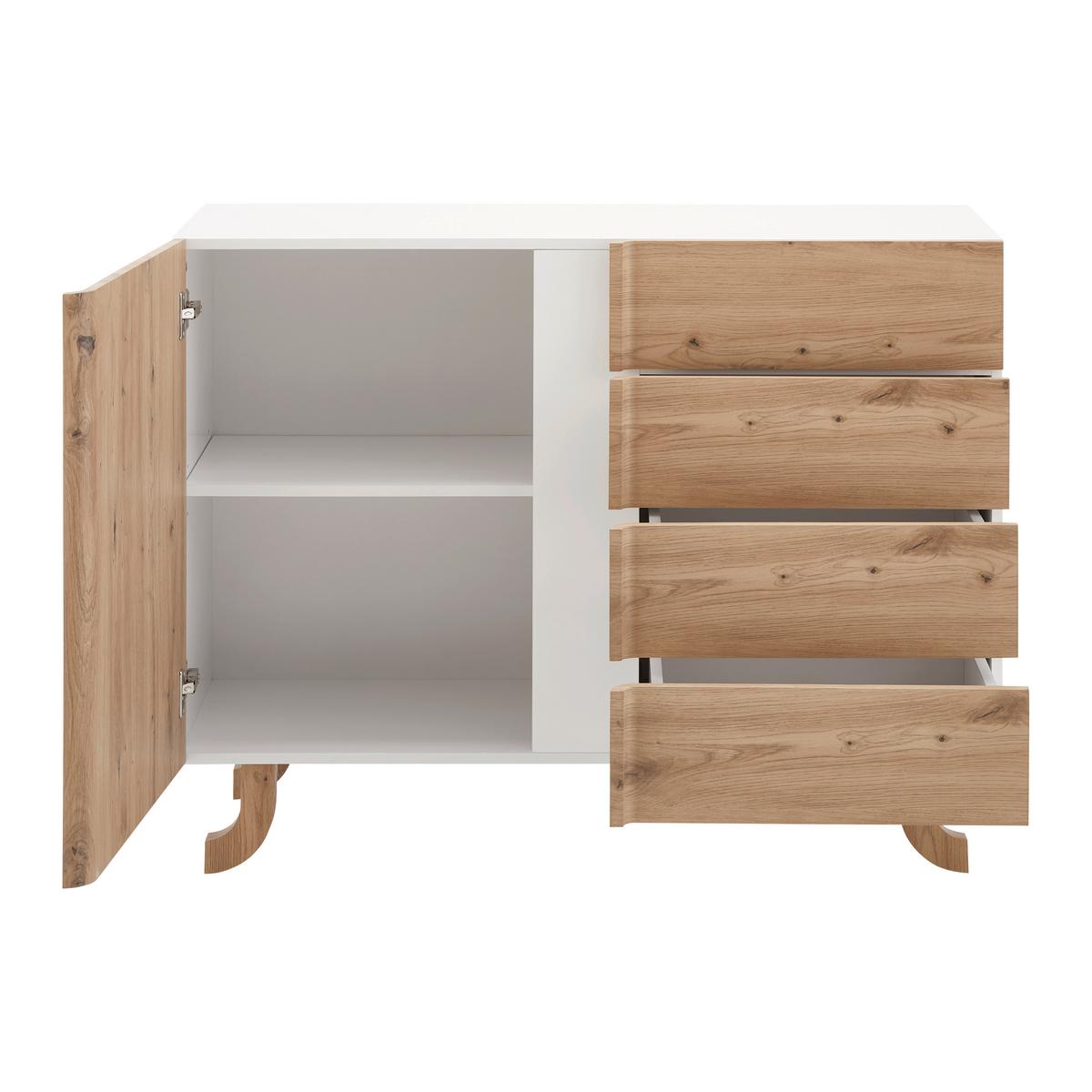 Sideboard Vira Weiß/Kieferfarben Echtholz - Weiß/Kieferfarben, MODERN, Holz (110/83/43cm) - Bessagi Home