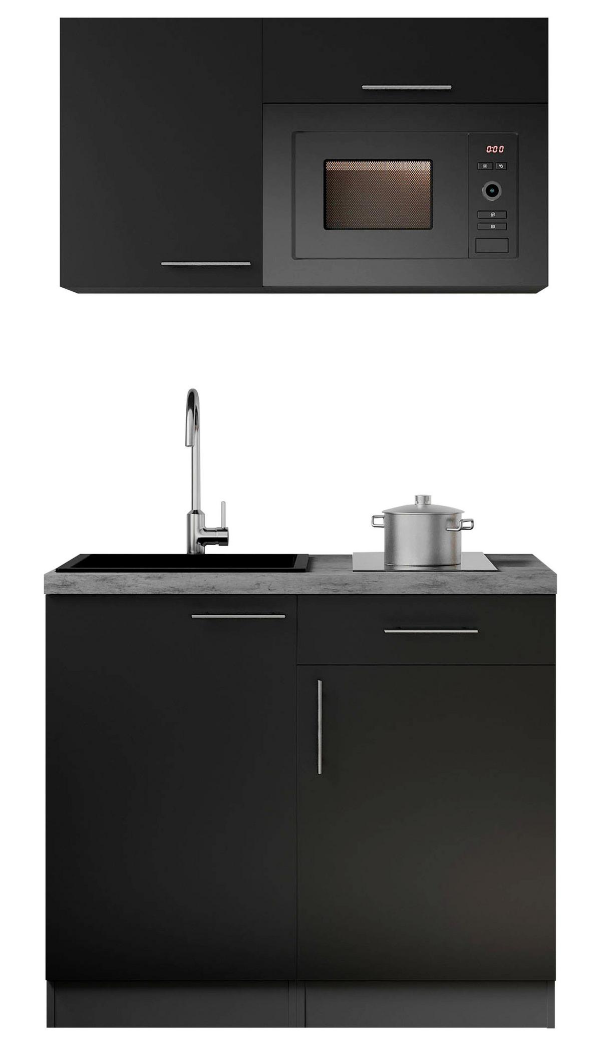 Miniküche Oliver m. Geräten ca. 100cm Schwarz - Schwarz/Grau, Trend, Holzwerkstoff/Metall (100cm) - Respekta