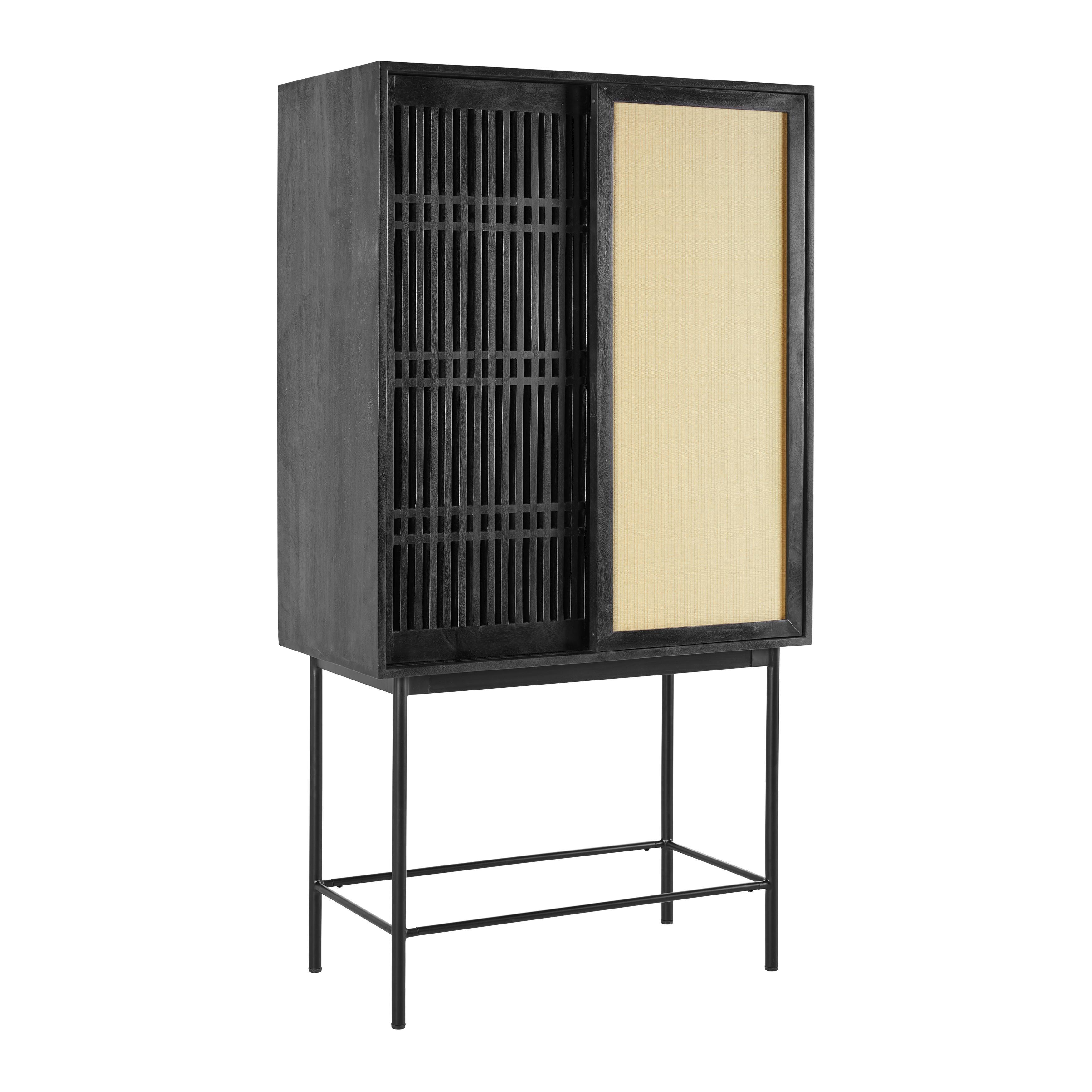 Highboard Zen in Naturfarben/Schwarz - Schwarz/Naturfarben, MODERN, Naturmaterialien/Holz (90/166/45cm) - Premium Living