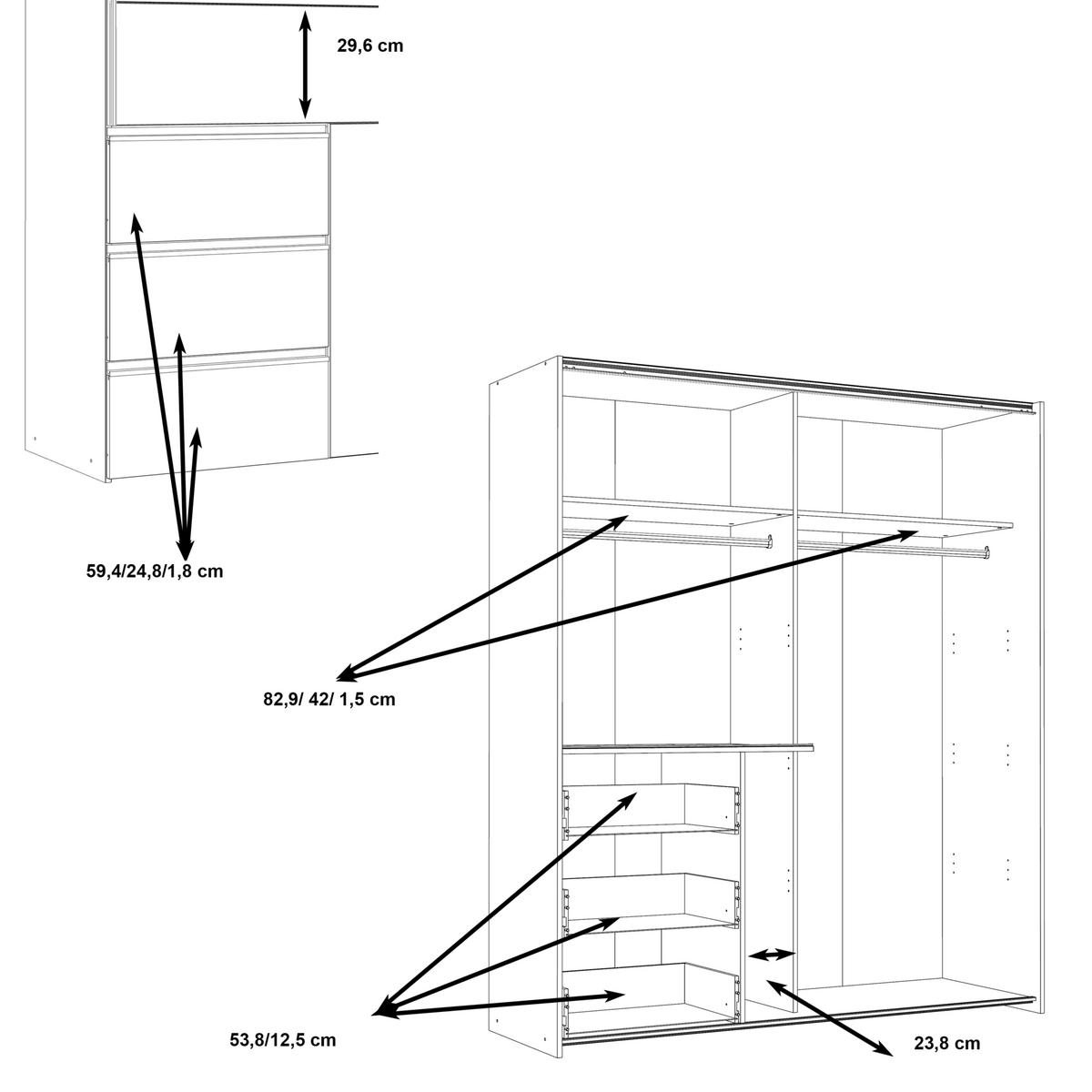 Omara Z Drsnimi Vrati Winn 2, Bela - bela/barve aluminija, Konvencionalno, kovina/leseni material (170/200/61cm) - Carryhome