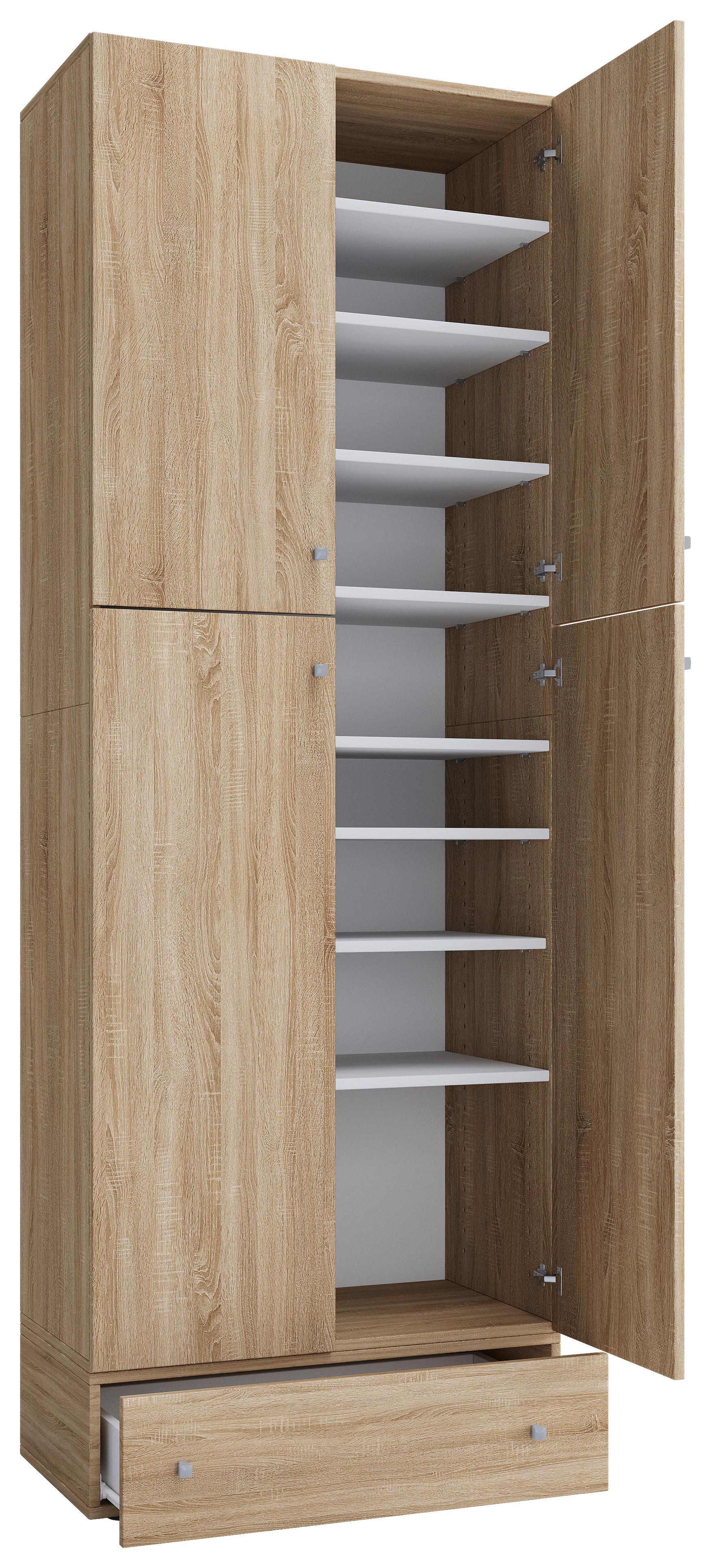 Schuhschrank Lona XXL ca.70x200x39cm Eiche Dekor - Schwarz/Grau, MODERN, Holzwerkstoff/Kunststoff (70/200/39cm) - MID.YOU