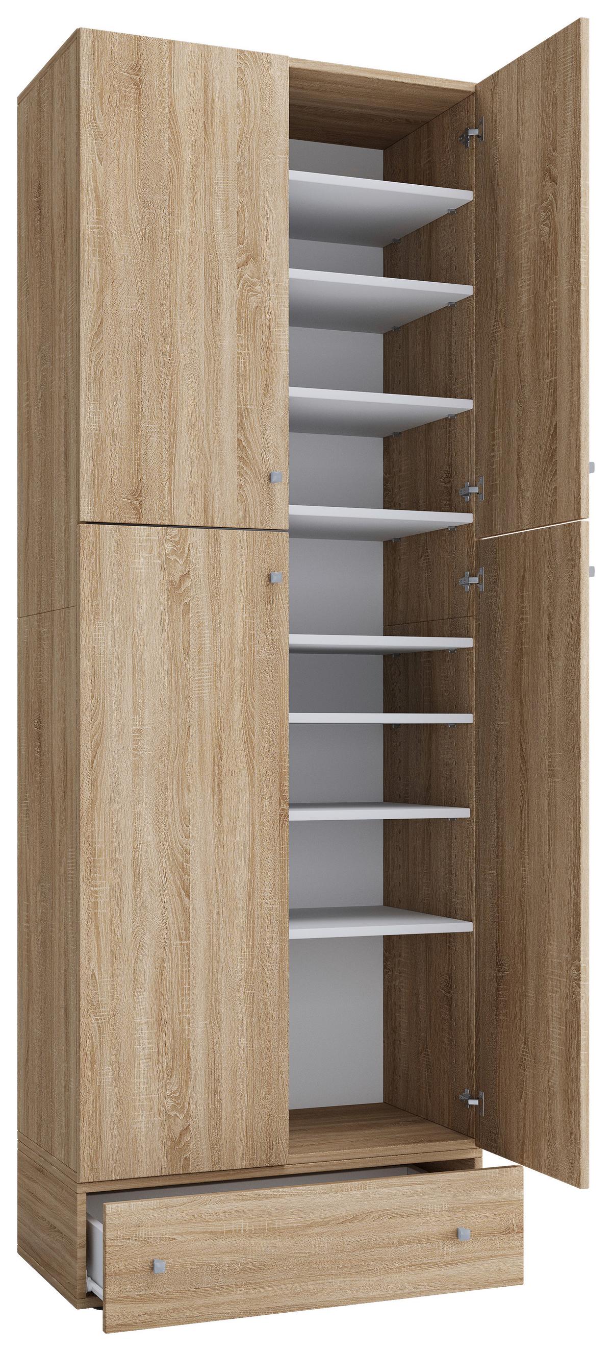 Schuhschrank Lona XXL ca.70x200x39cm Eiche Dekor - Schwarz/Grau, MODERN, Holzwerkstoff/Kunststoff (70/200/39cm) - MID.YOU