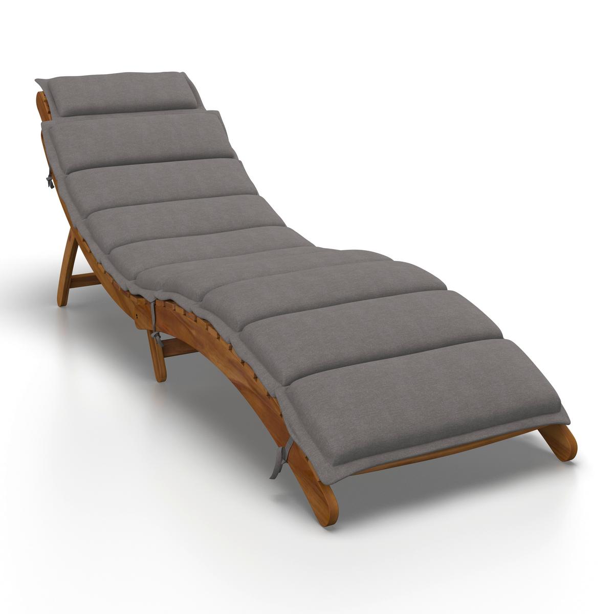LEŻAK OGRODOWY BORA - szary, Modern, drewno/tkanina (180/54/62cm) - Bessagi Garden