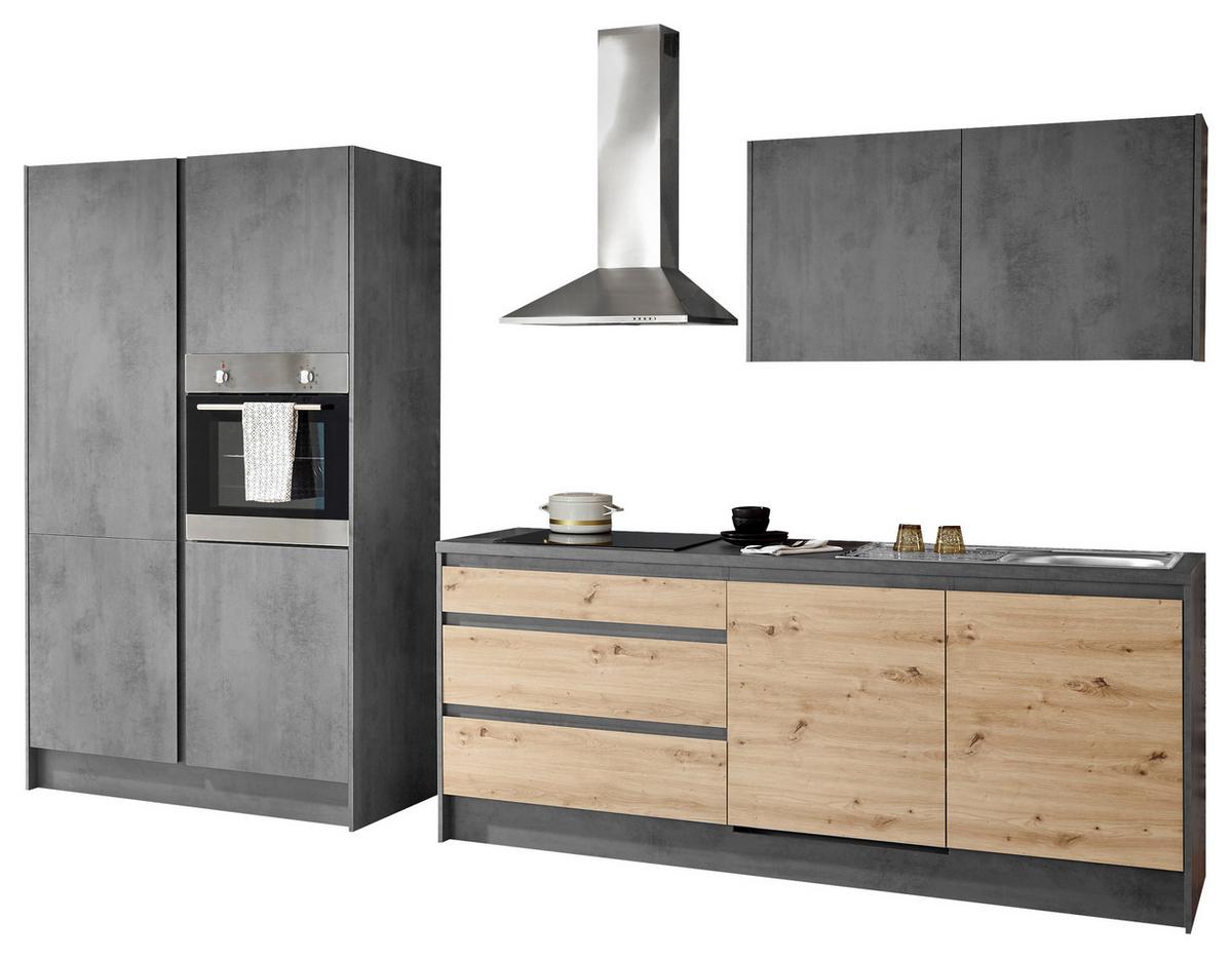 Küchenblock in Anthrazit/ Eichefarben ´TROJA+E´ - Anthrazit/Eiche Artisan, Design, Holzwerkstoff (335cm) - P & B