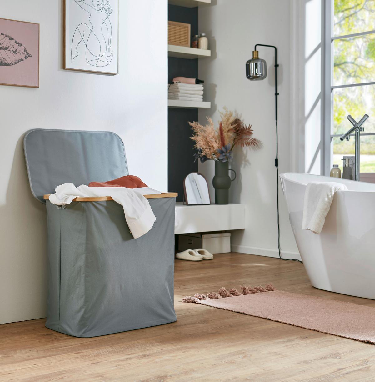 Košara Za Perilo Lemgo, Siva - siva, Design, tekstil/leseni material (57/60/37cm) - MID.YOU