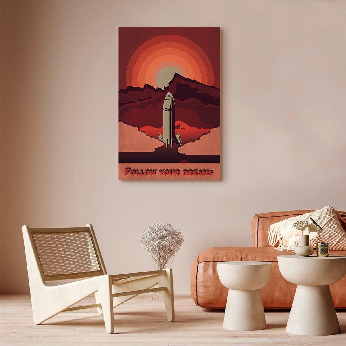 Slika Na Platnu Space Flight - rdeča/temno oranžna, Basics, tekstil/les (60/90/1.2cm) - artgeist