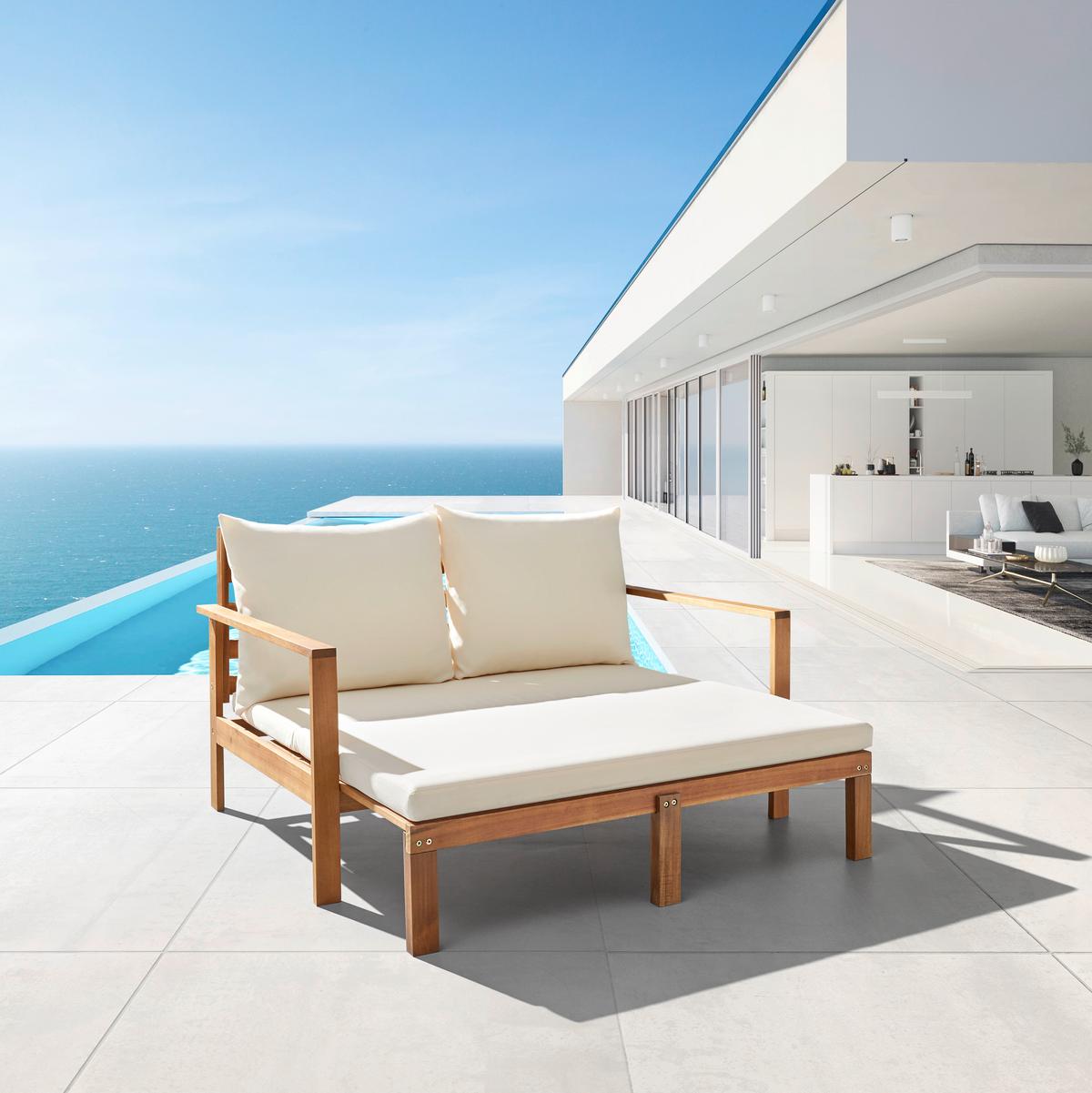 Gartenliege Pia Naturfarben Akazie/Outdoorstoff - Naturfarben, MODERN, Holz/Textil (130/75/80-130cm) - Bessagi Garden