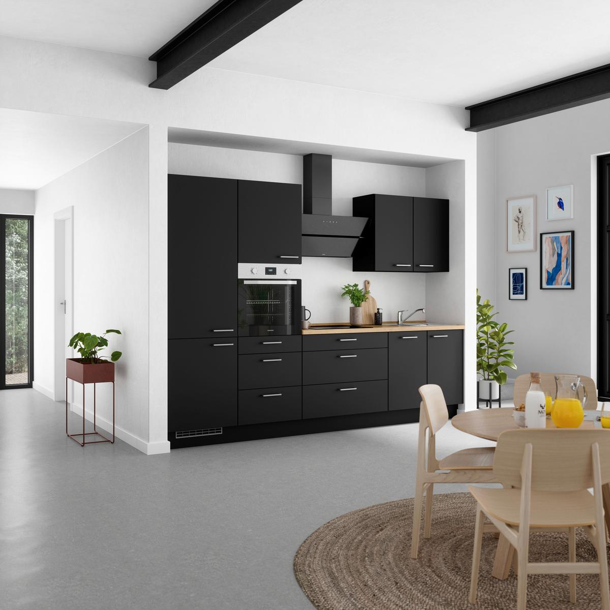 Küchenblock Touch High m. Geräten Schwarz - Edelstahlfarben/Eichefarben, MODERN, Holzwerkstoff/Metall (300cm) - Nobilia