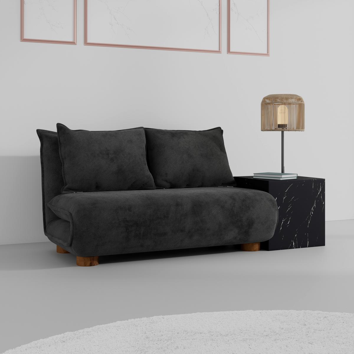 Schlafsofa Bella Dunkelgrau Bouclé - Dunkelgrau/Naturfarben, MODERN, Holz/Textil (141/77/85cm) - Bessagi Home