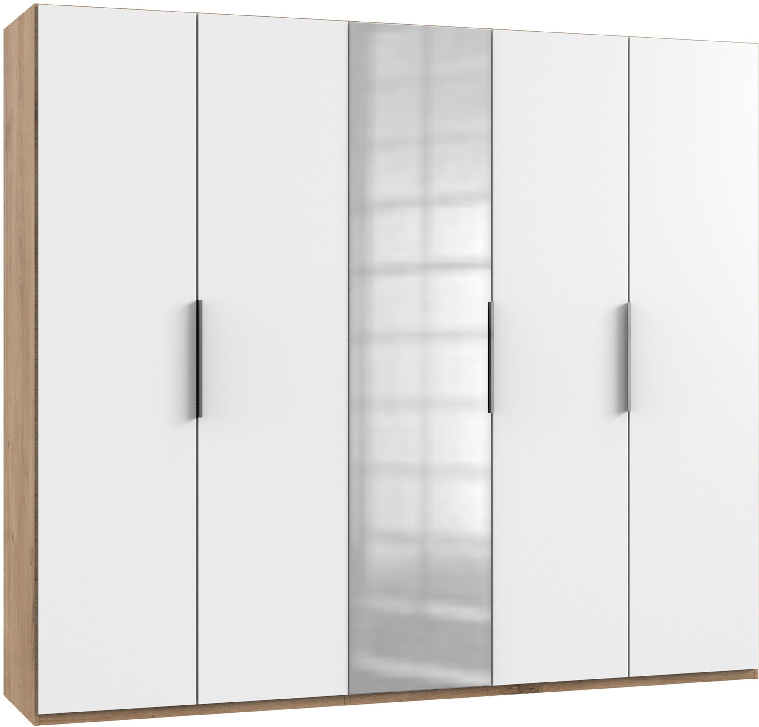Drehtürenschrank Level 36A mit Spiegel ca. 250 cm Weiß/Eiche - Chromfarben/Eichefarben, MODERN, Holzwerkstoff (250/216/58cm) - MID.YOU