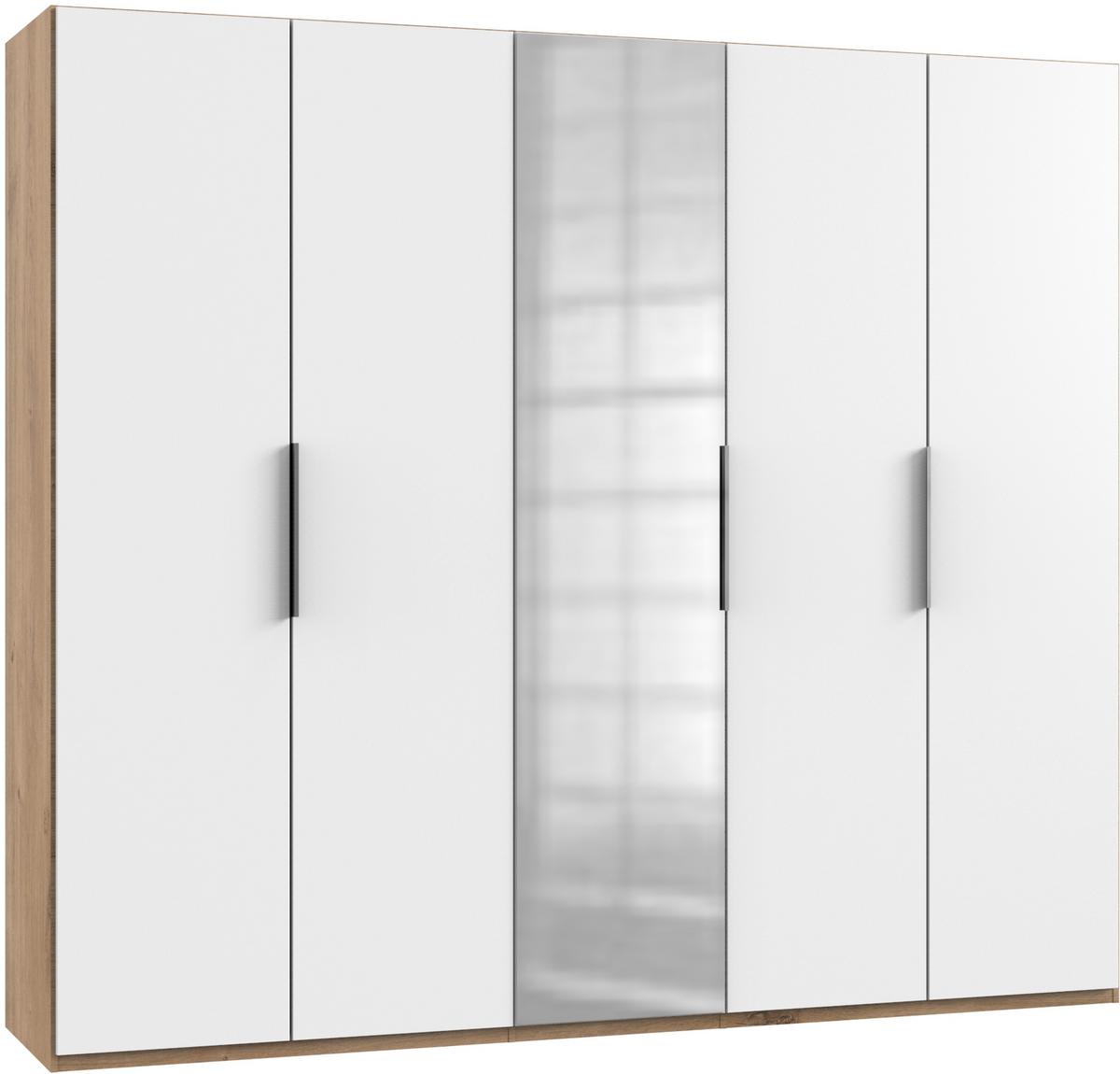 Drehtürenschrank Level 36A mit Spiegel ca. 250 cm Weiß/Eiche - Chromfarben/Eichefarben, MODERN, Holzwerkstoff (250/216/58cm) - MID.YOU