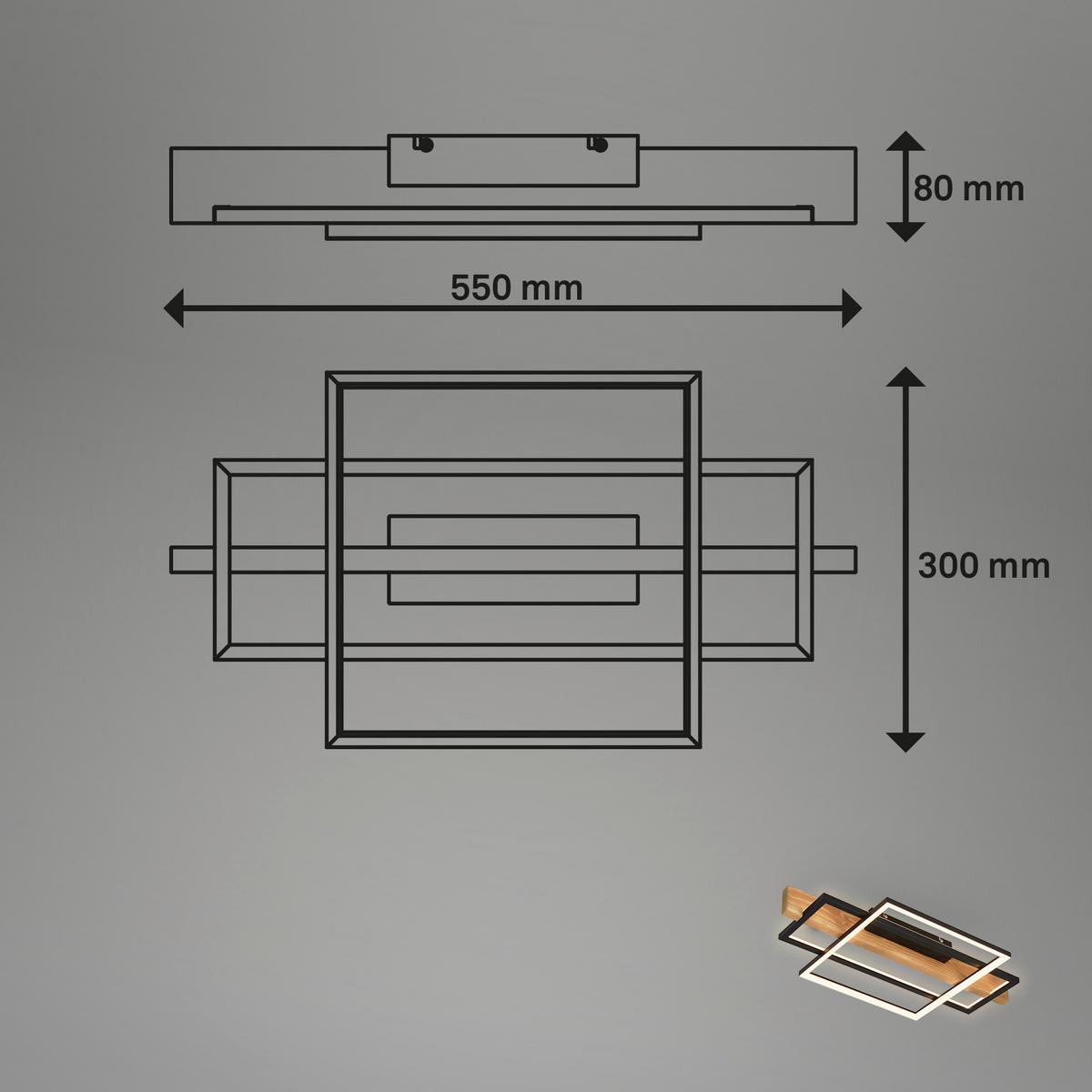 LAMPA SUFITOWA LED 3839014 CADRE 32 W - kolor dębowy/czarny, Natur, metal/drewno (55/30/8cm) - Briloner