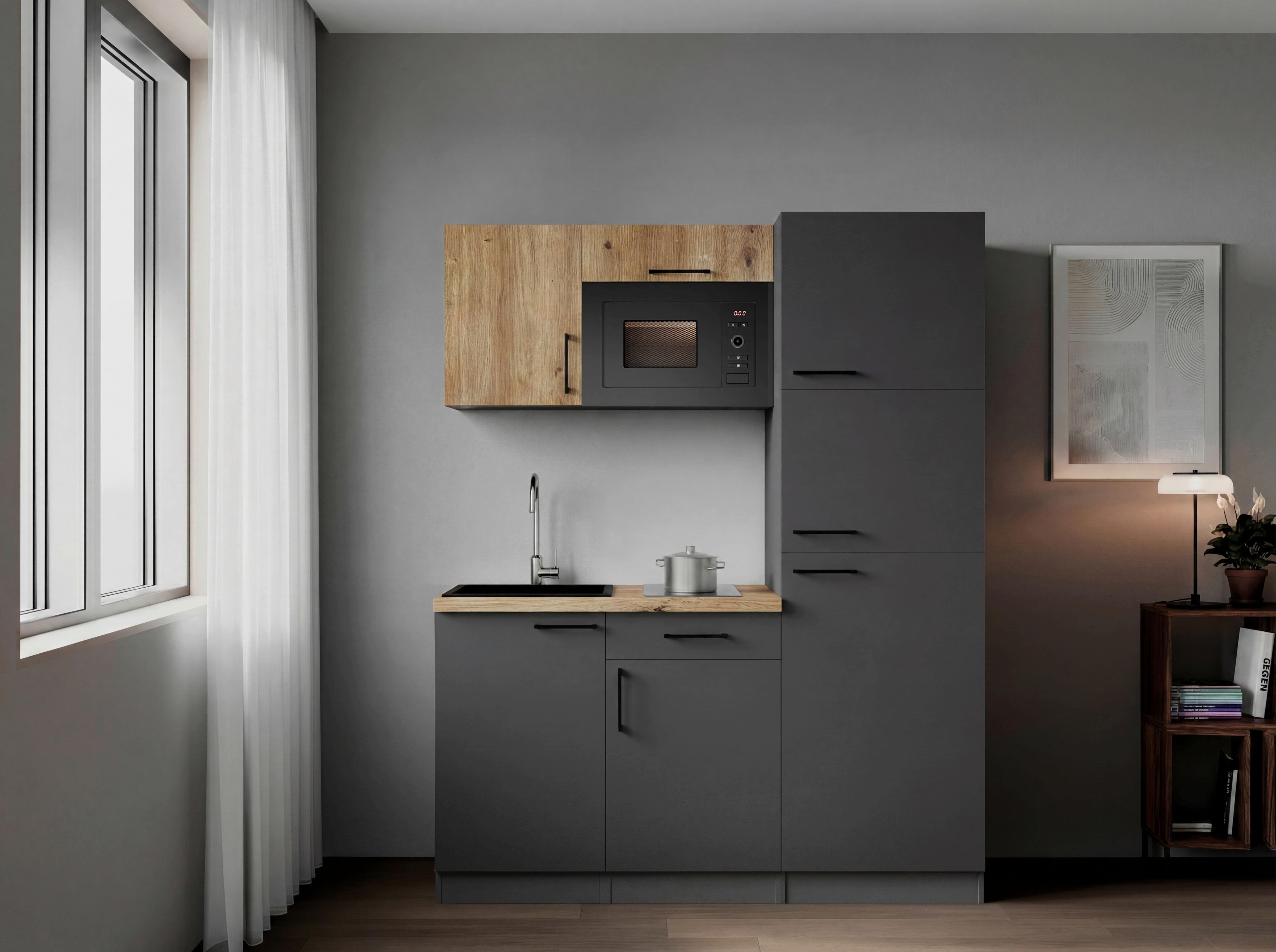 Küchenblock Oliver m. Geräten Grau - Eiche Artisan/Grau, Trend, Holzwerkstoff/Metall (160cm) - Respekta