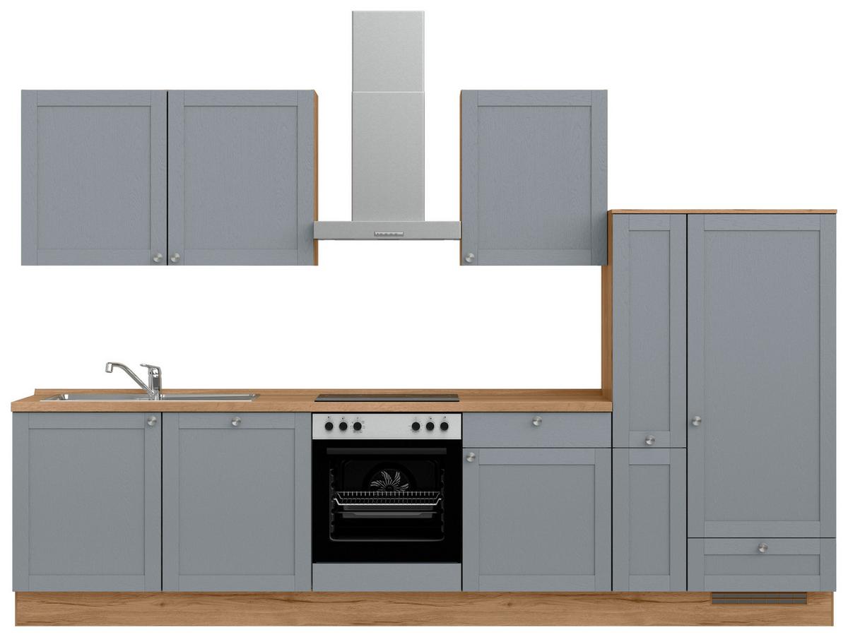 Küchenleerblock Frame Low o. Geräte Blaugrau - Edelstahlfarben/Eichefarben, MODERN, Holzwerkstoff/Metall (330cm) - Nobilia