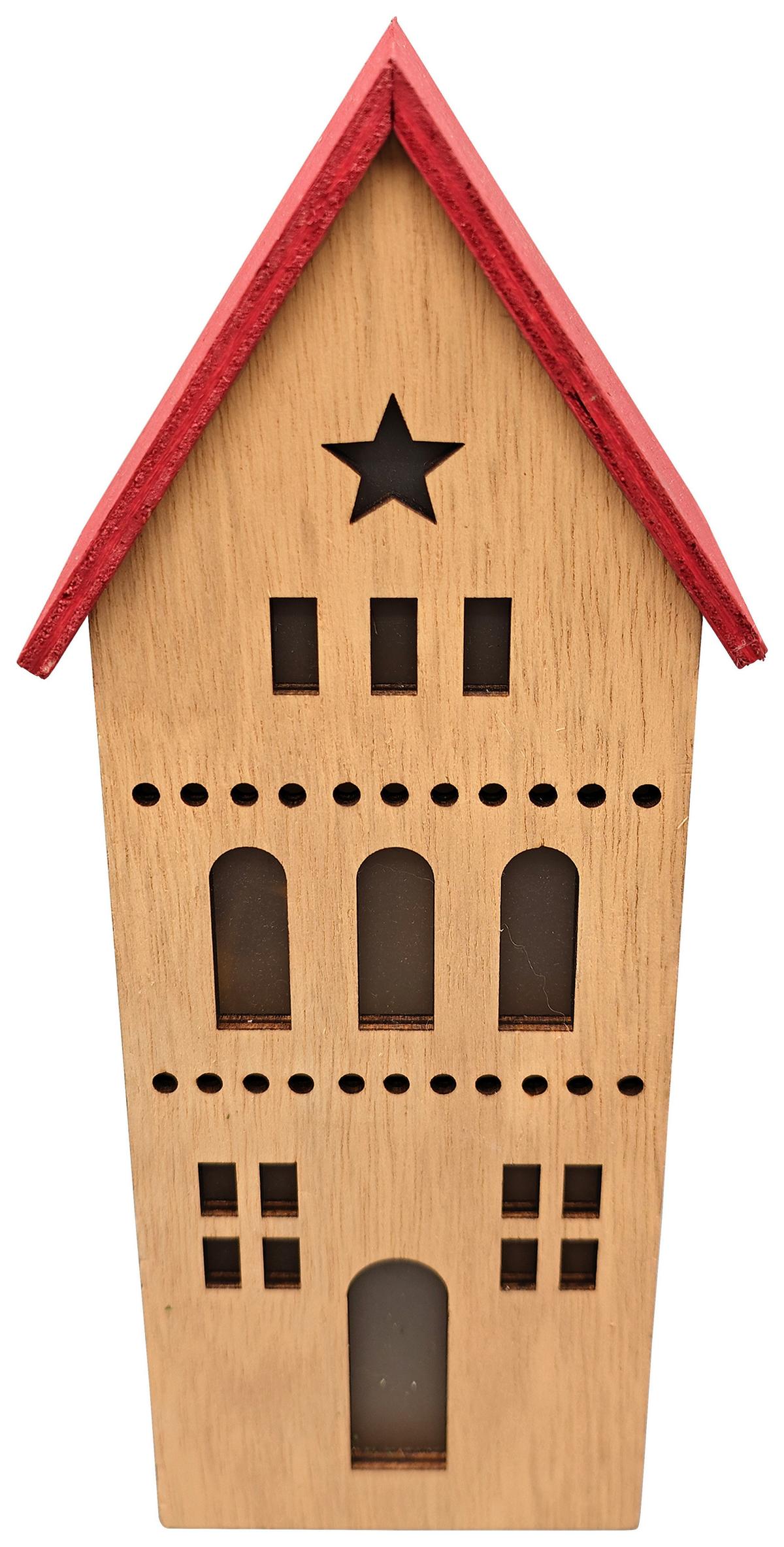 Dekohaus Woody Naturfarben/Rot - Rot/Naturfarben, KONVENTIONELL, Holzwerkstoff (10,5/25/6cm) - Mömax