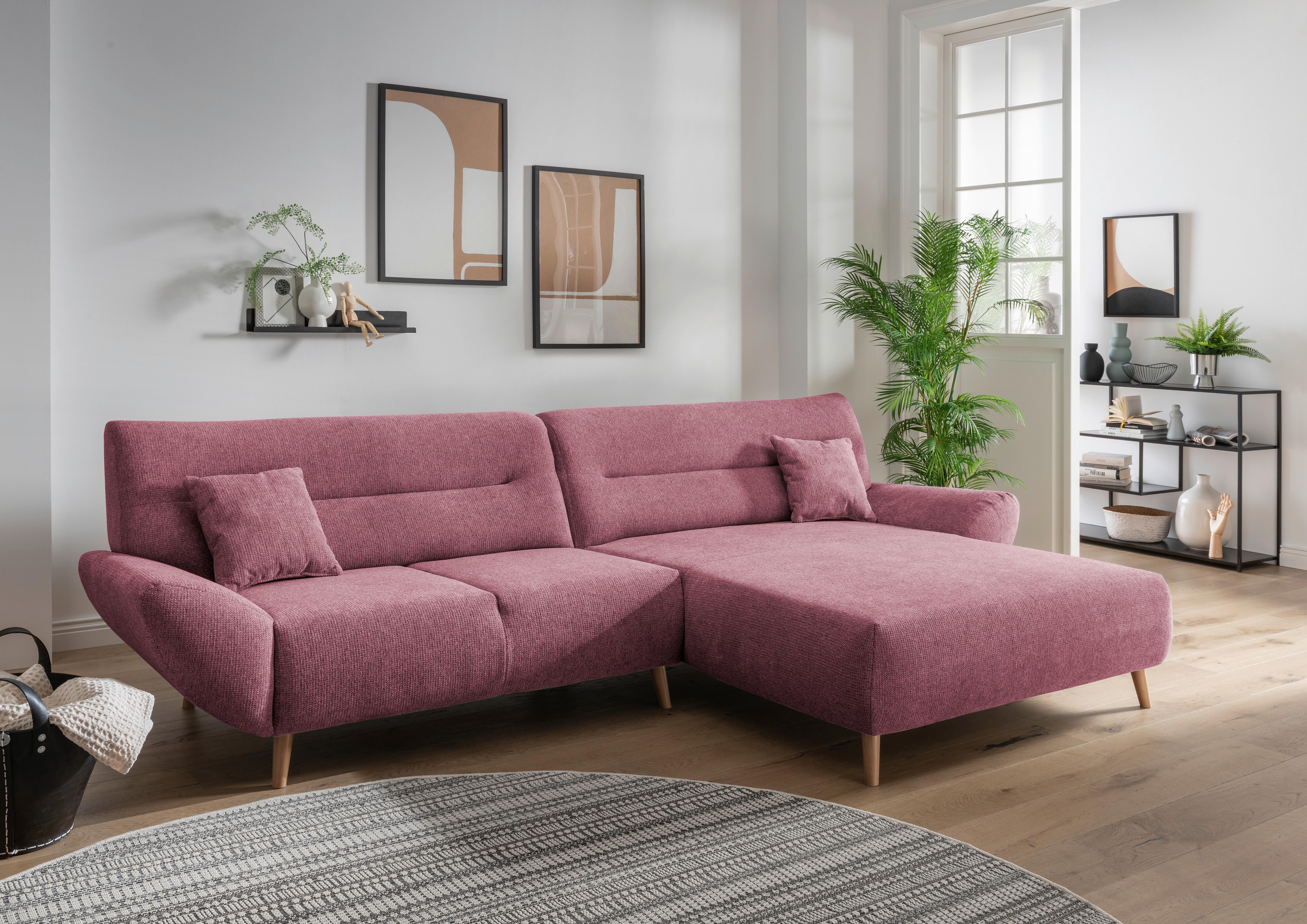 Wohnlandschaft Drago Brombeere Chenille - Wildeiche/Brombeere, MODERN, Holz/Textil (290/166cm) - MID.YOU