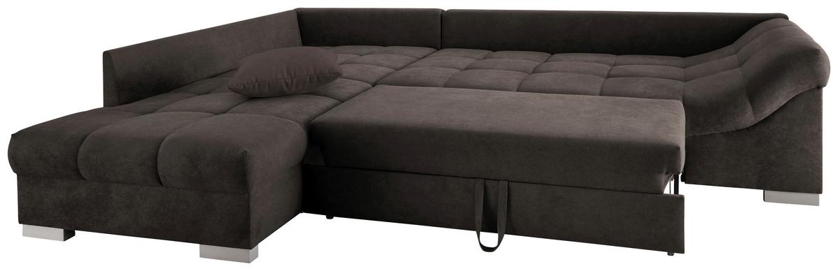 Wohnlandschaft Alvito Dunkelbraun Nylon/Mikrofaser - Dunkelbraun/Silberfarben, Design, Holz/Textil (202/298cm) - MID.YOU