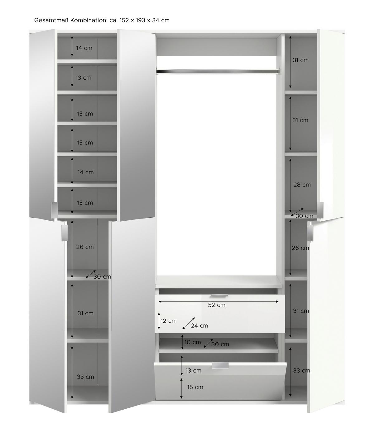 Garderobe Projekt X ca. 152x193 cm Artisan Eiche - KONVENTIONELL, Glas/Holzwerkstoff (152/193/34cm) - MID.YOU