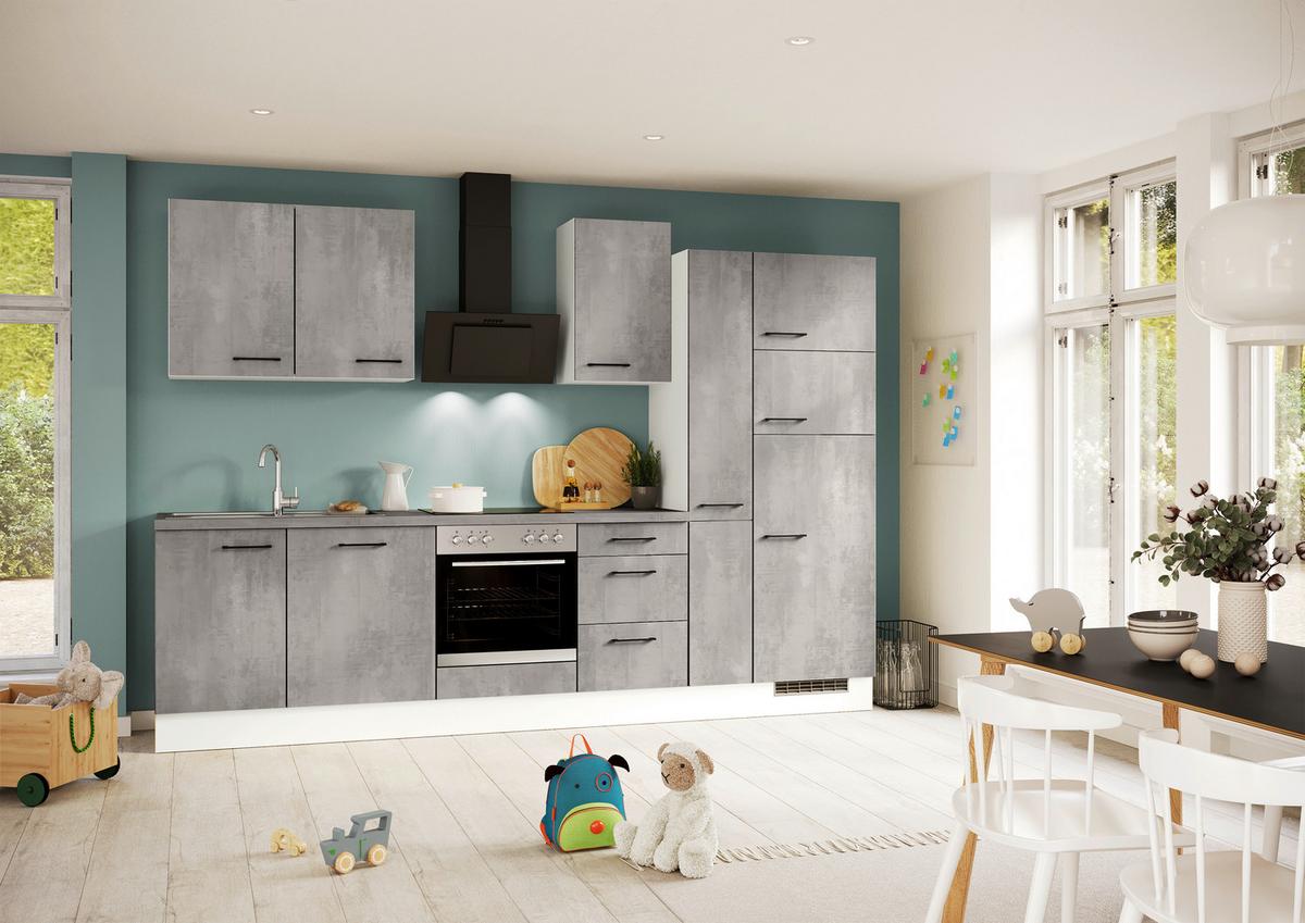 Küchenblock inkl. 5 E-Geräte IP1200 Grau/Weiß - Eichefarben/Schwarz, Trend, Holzwerkstoff/Metall (310cm) - Impuls