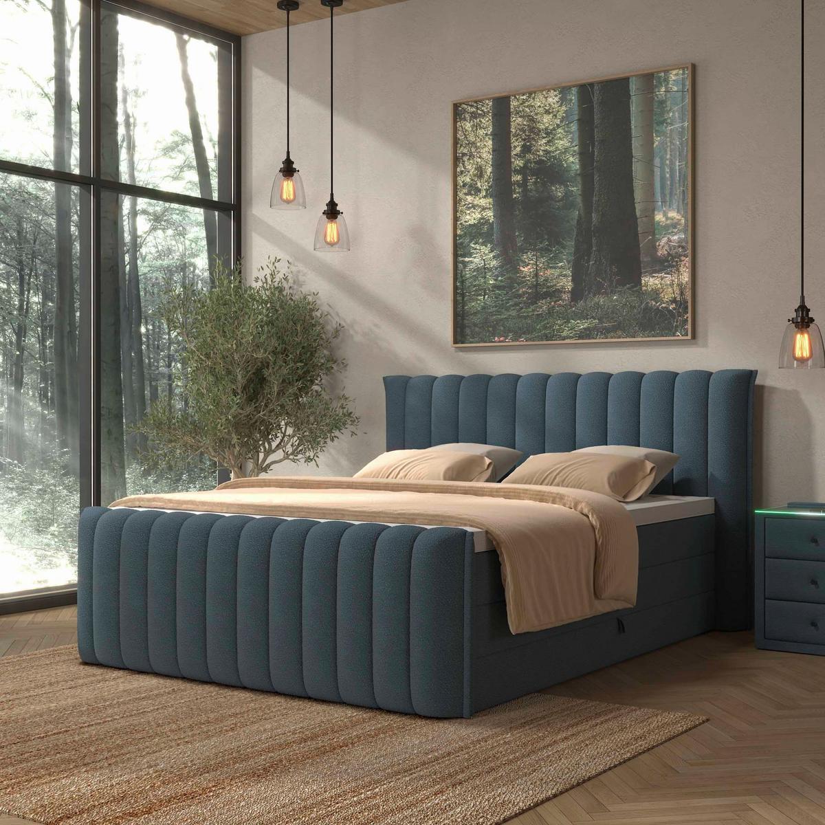 PAT BOXSPRING LINA - albastru, Konventionell, plastic/lemn (200/200cm) - Premium Living