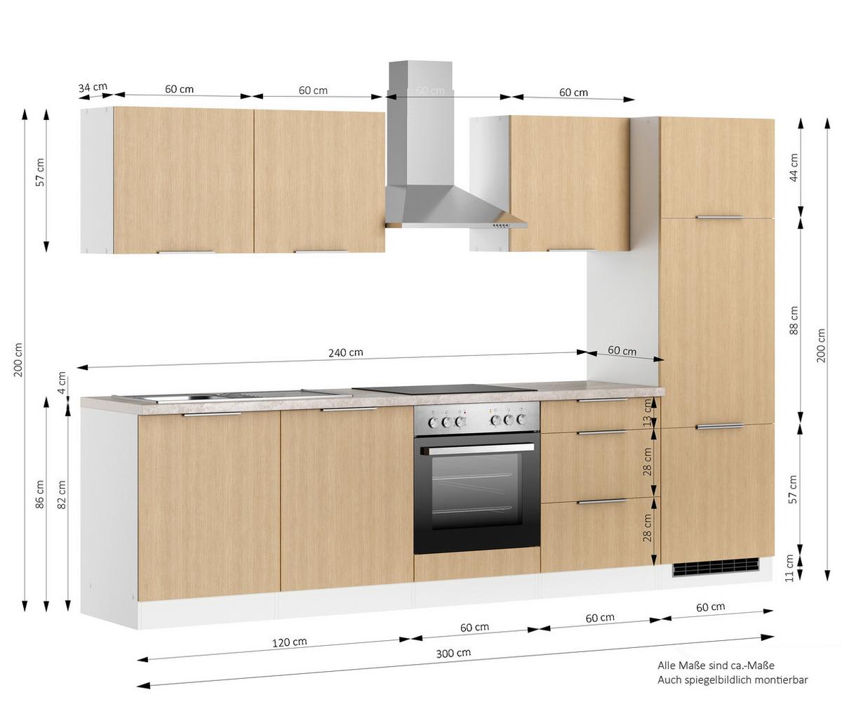 Küchenblock Glasgow m. Geräten Eichefarben/Weiß - Eichefarben/Beige, LIFESTYLE, Holzwerkstoff/Metall (300cm) - Held